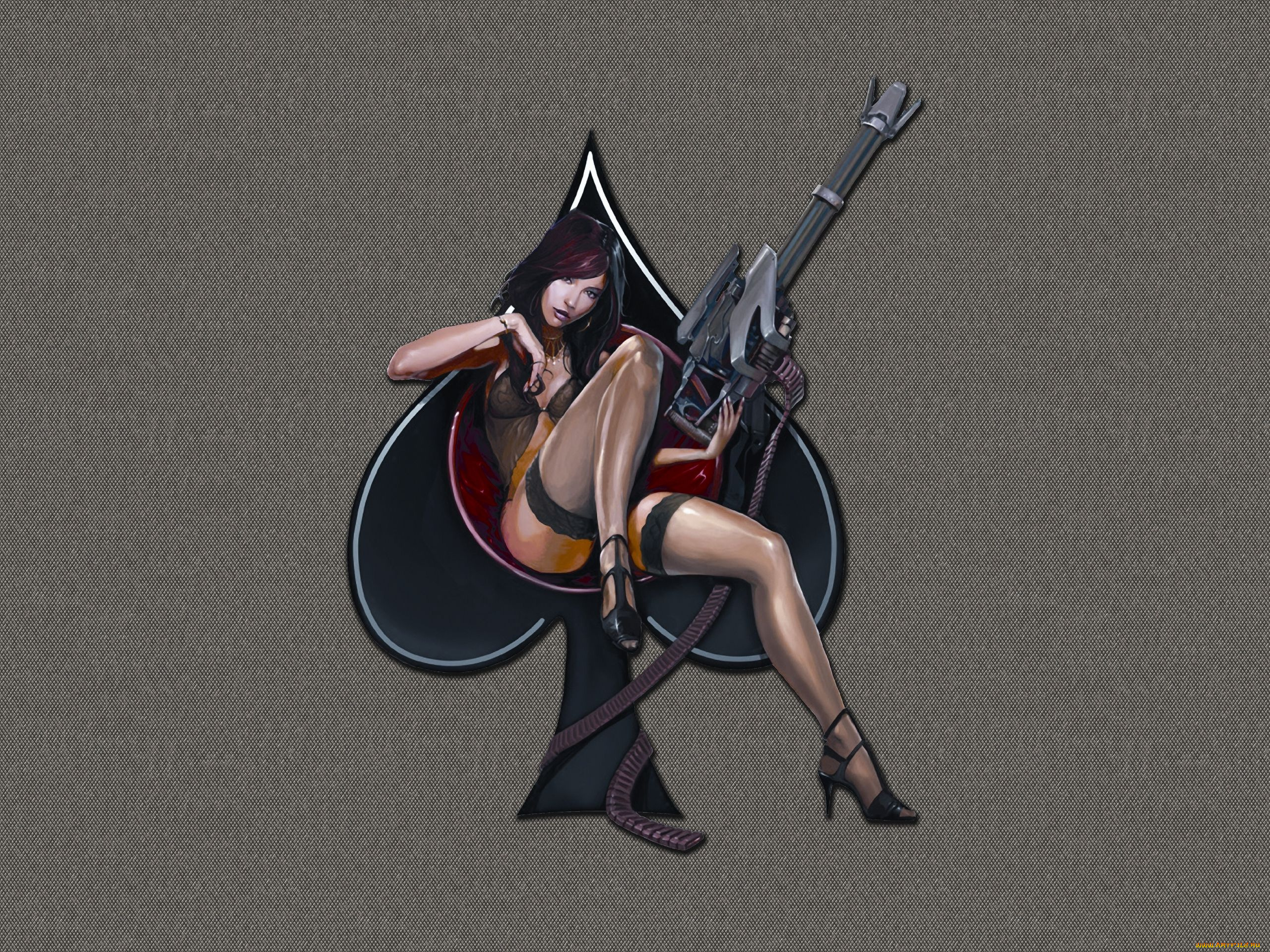 фэнтези, девушки, ножки, чулки, пулемёт