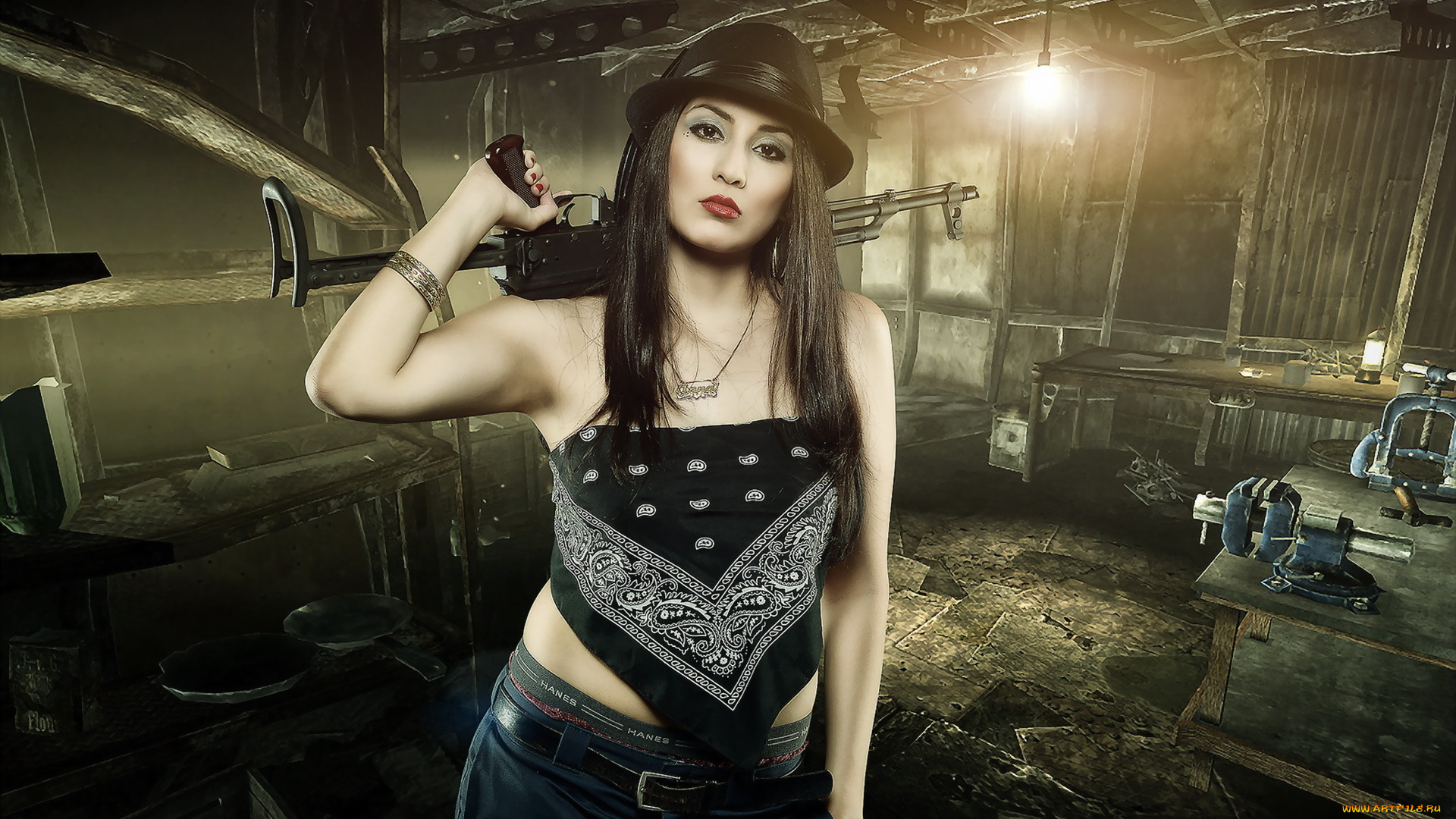 девушки, -unsort, , девушки, с, оружием, шляпа, оружие, гангстер