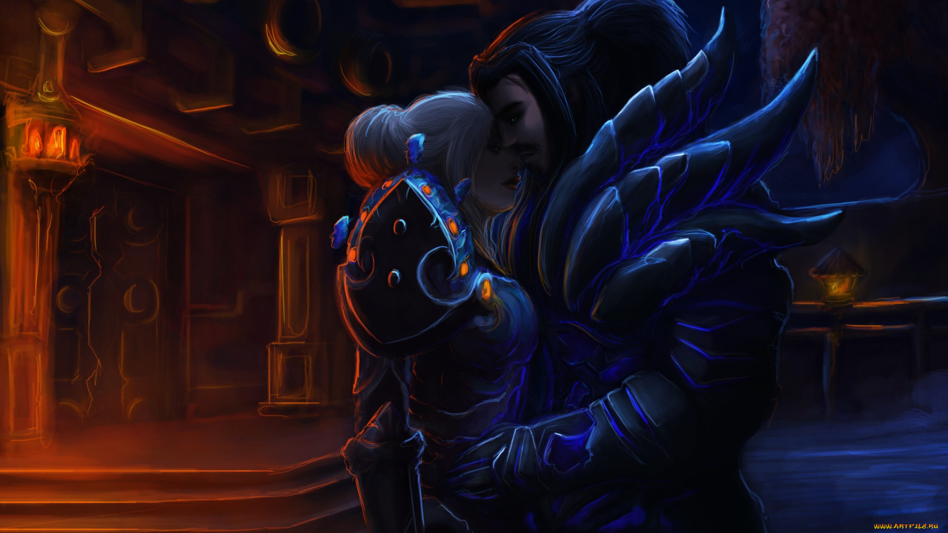 фэнтези, люди, девушка, мужчина, влюбленные, ночь