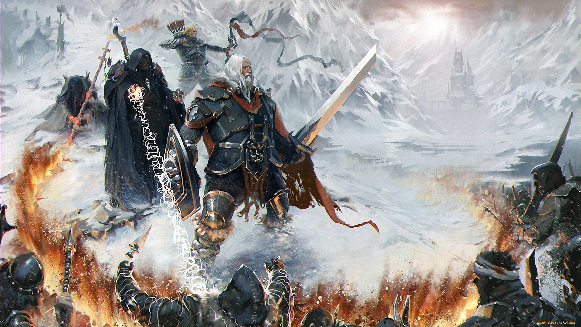 фэнтези, люди, замок, зима, колдуны, магия, воин, рыцарь, враги