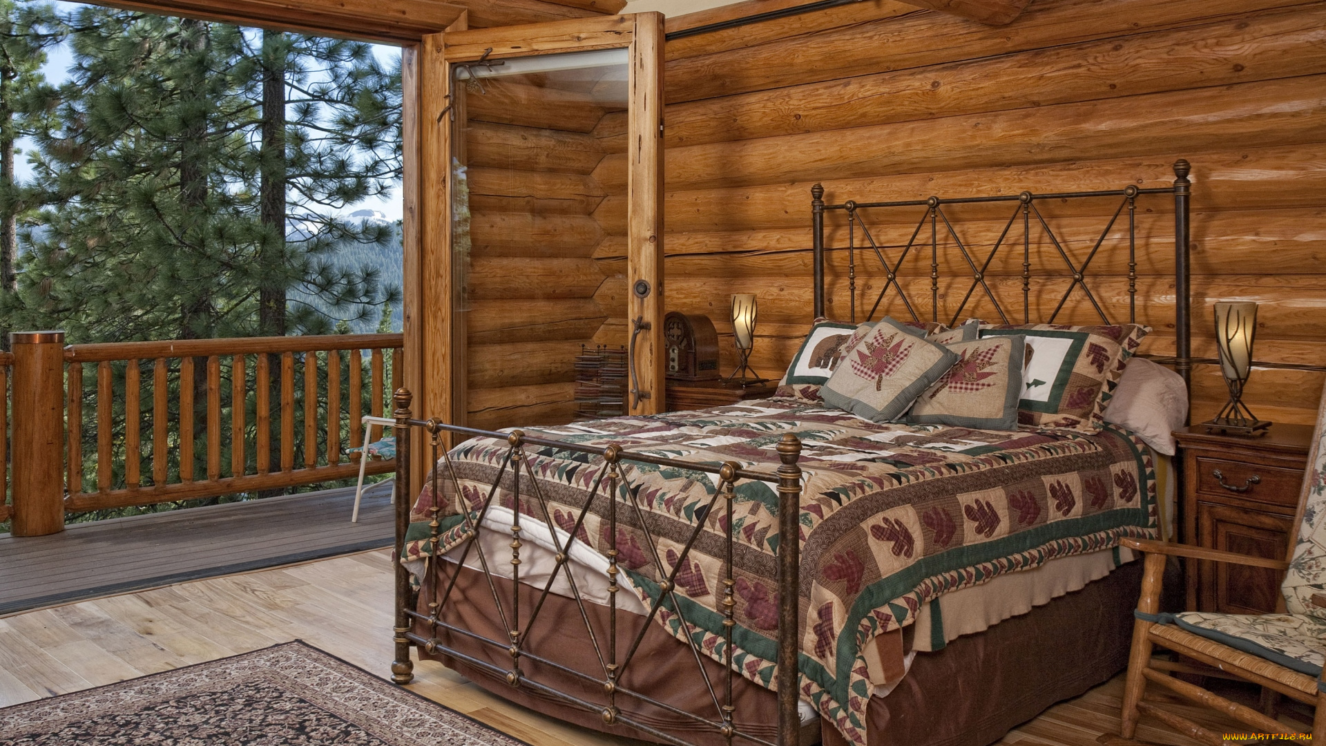 интерьер, спальня, дерево, кровать