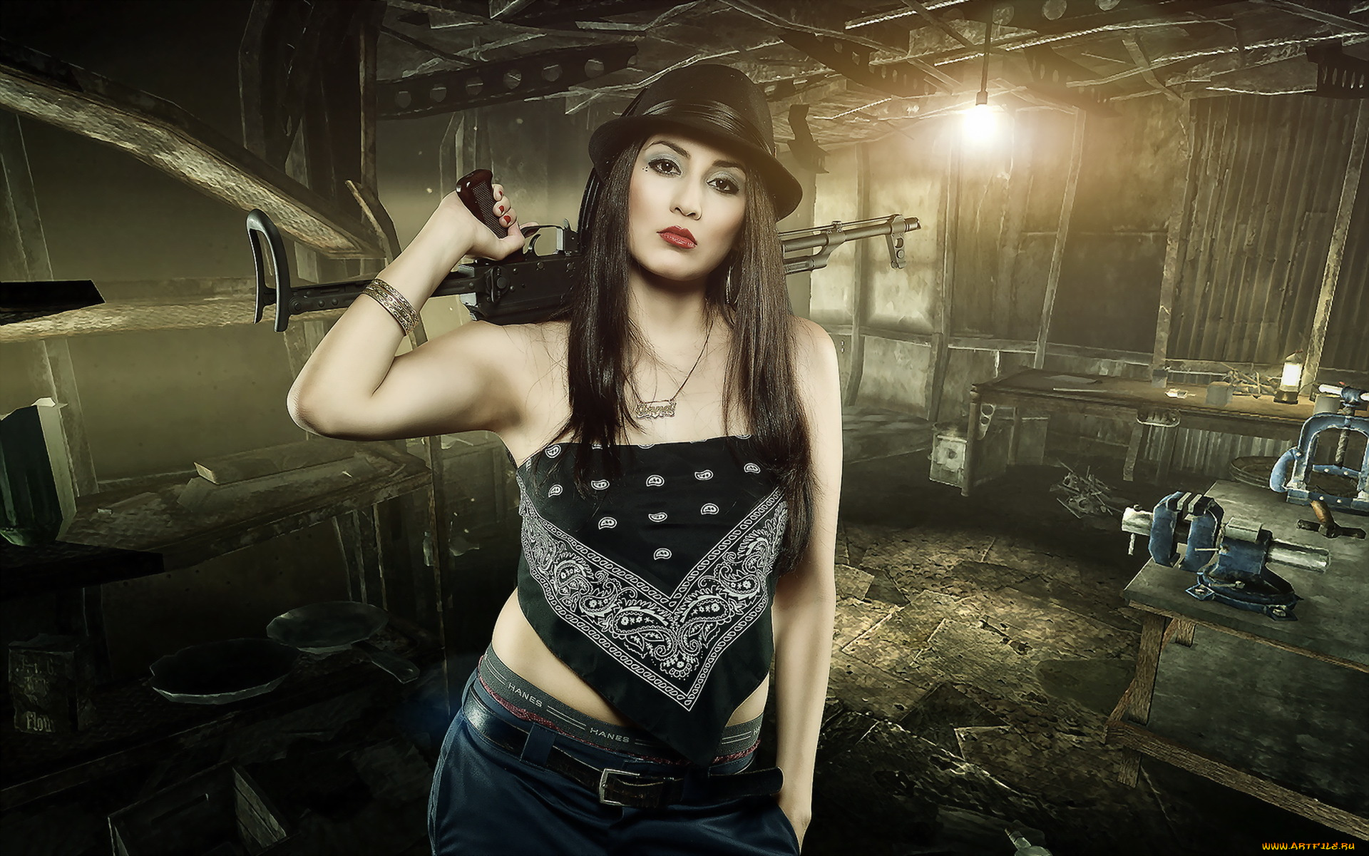 девушки, -unsort, , девушки, с, оружием, шляпа, оружие, гангстер