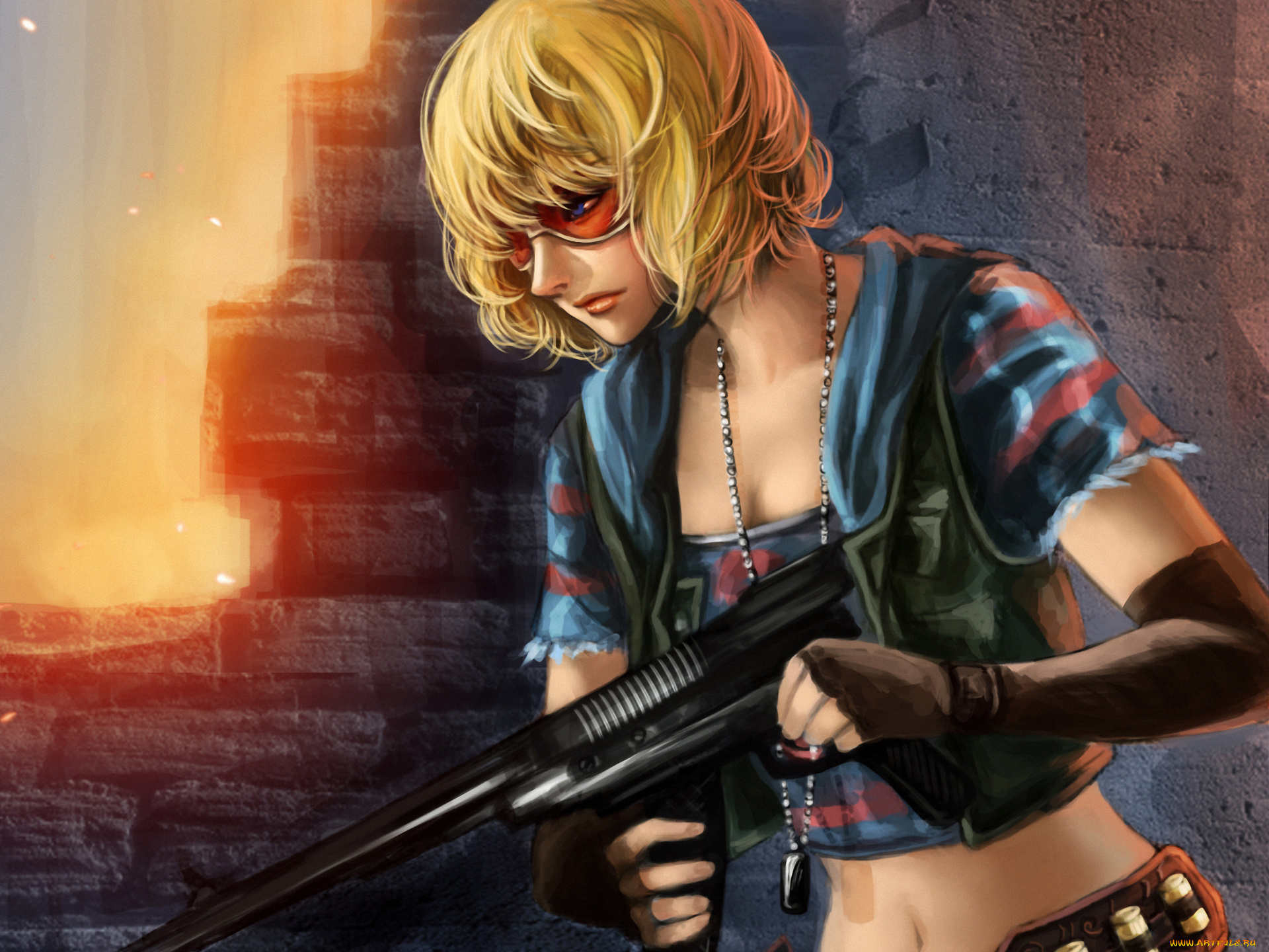 фэнтези, девушки, очки, автомат, солдат, жетон, девушка