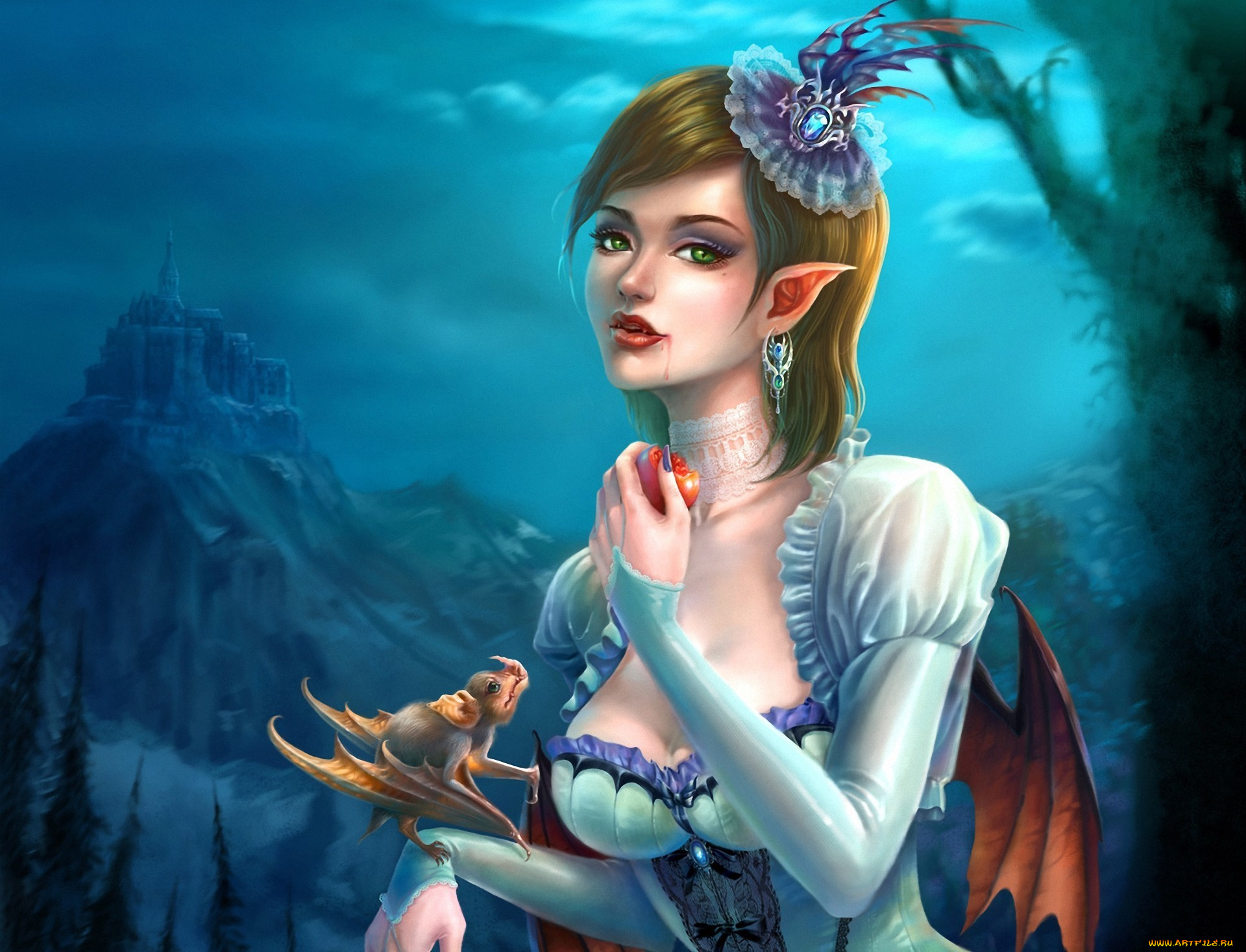 фэнтези, вампиры, вампир, летучая, горы, замок