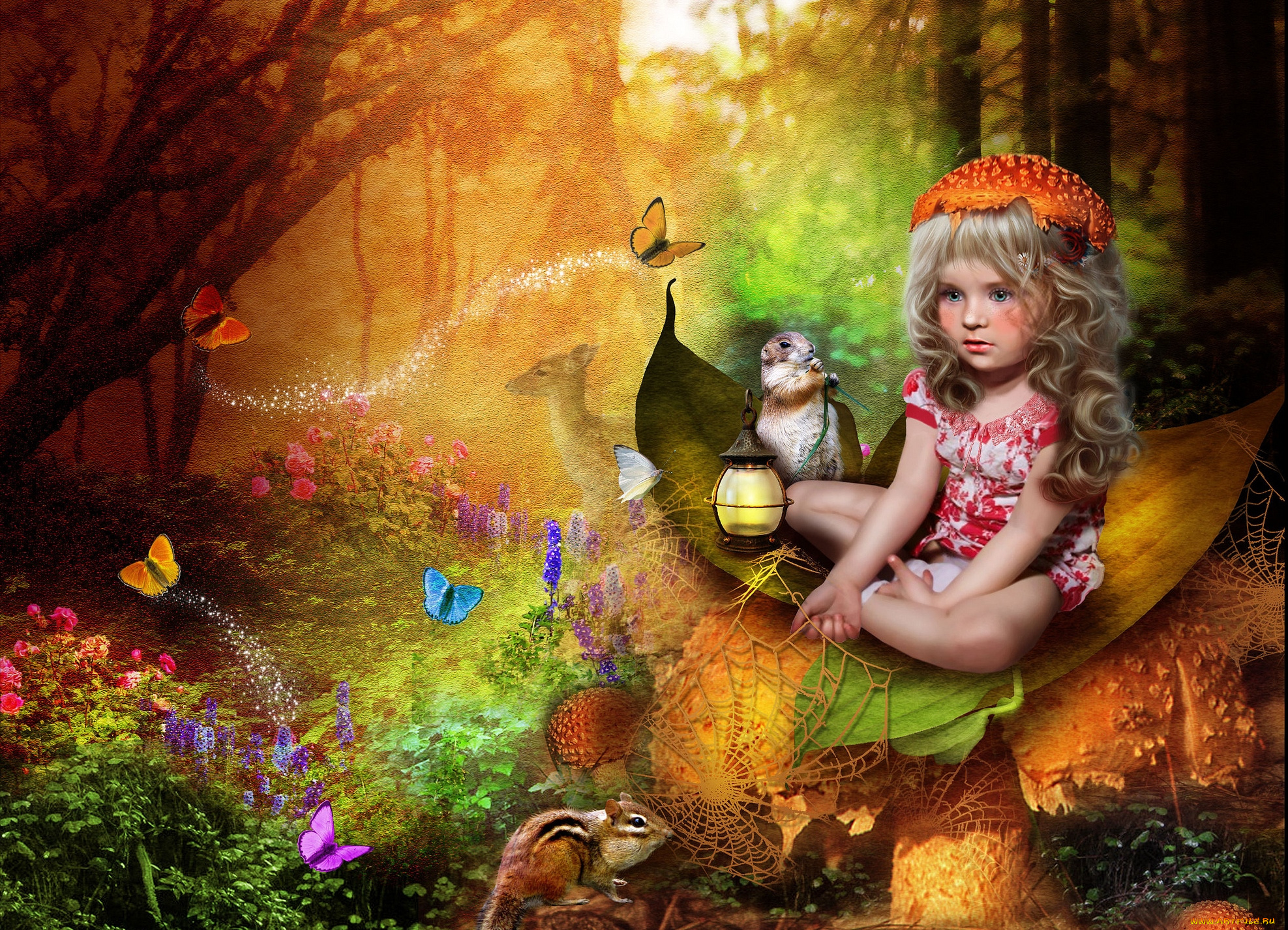 фэнтези, фотоарт, зверюшки, девочка
