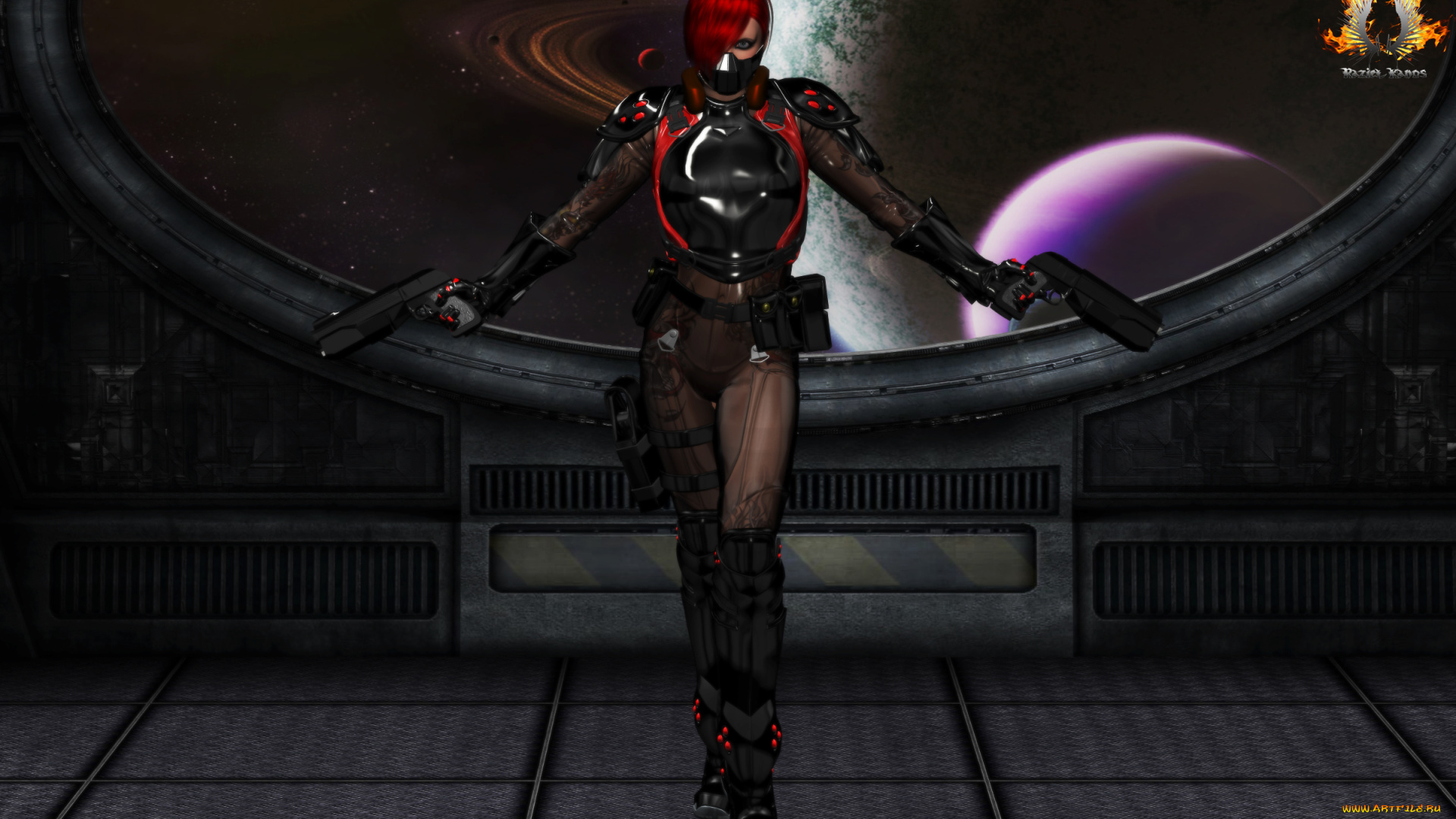 3д, графика, фантазия, , fantasy, космос, взгляд, девушка, оружие, фон, планета