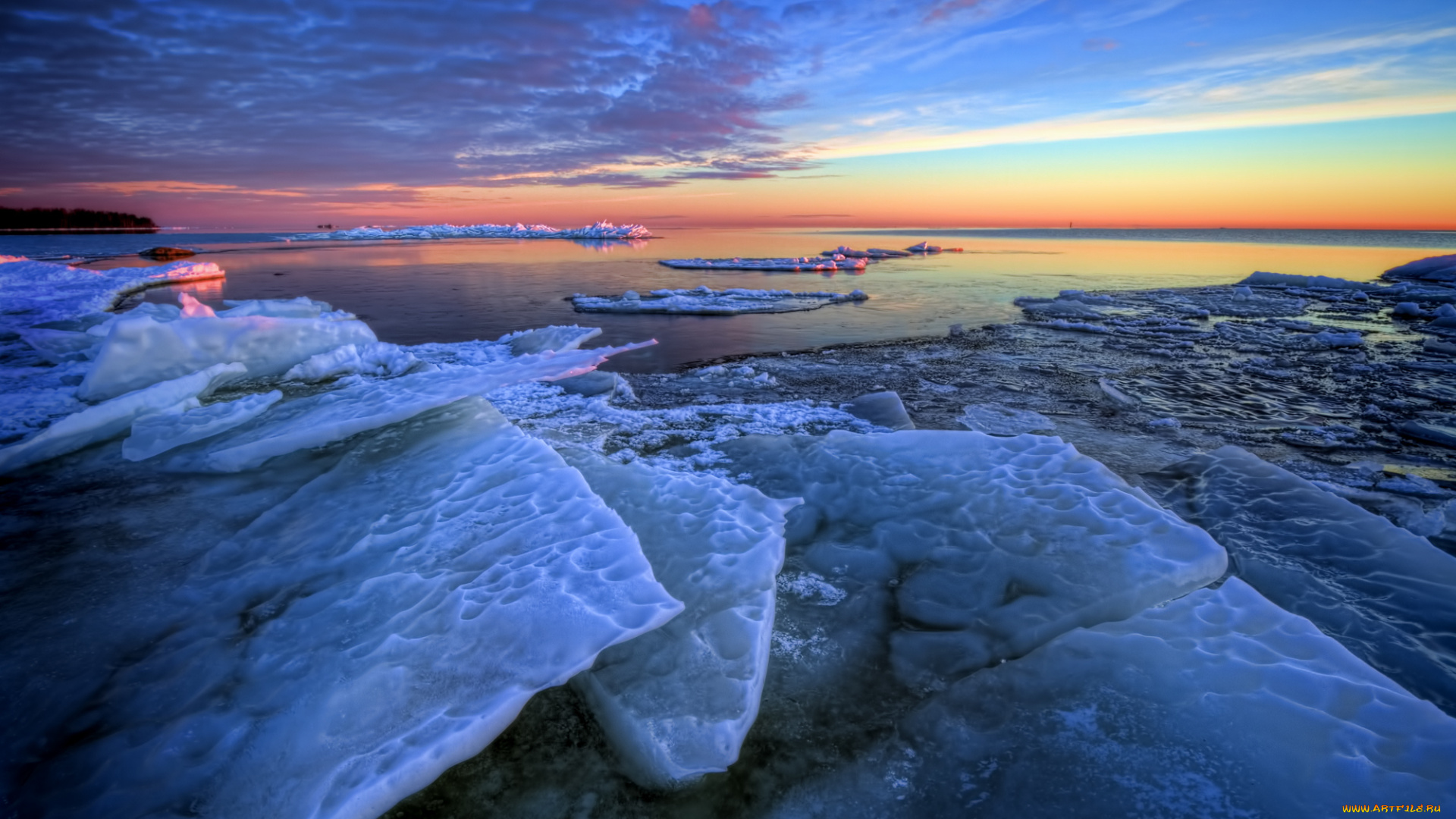 природа, айсберги, и, ледники, льдины, океан, небо, лёд