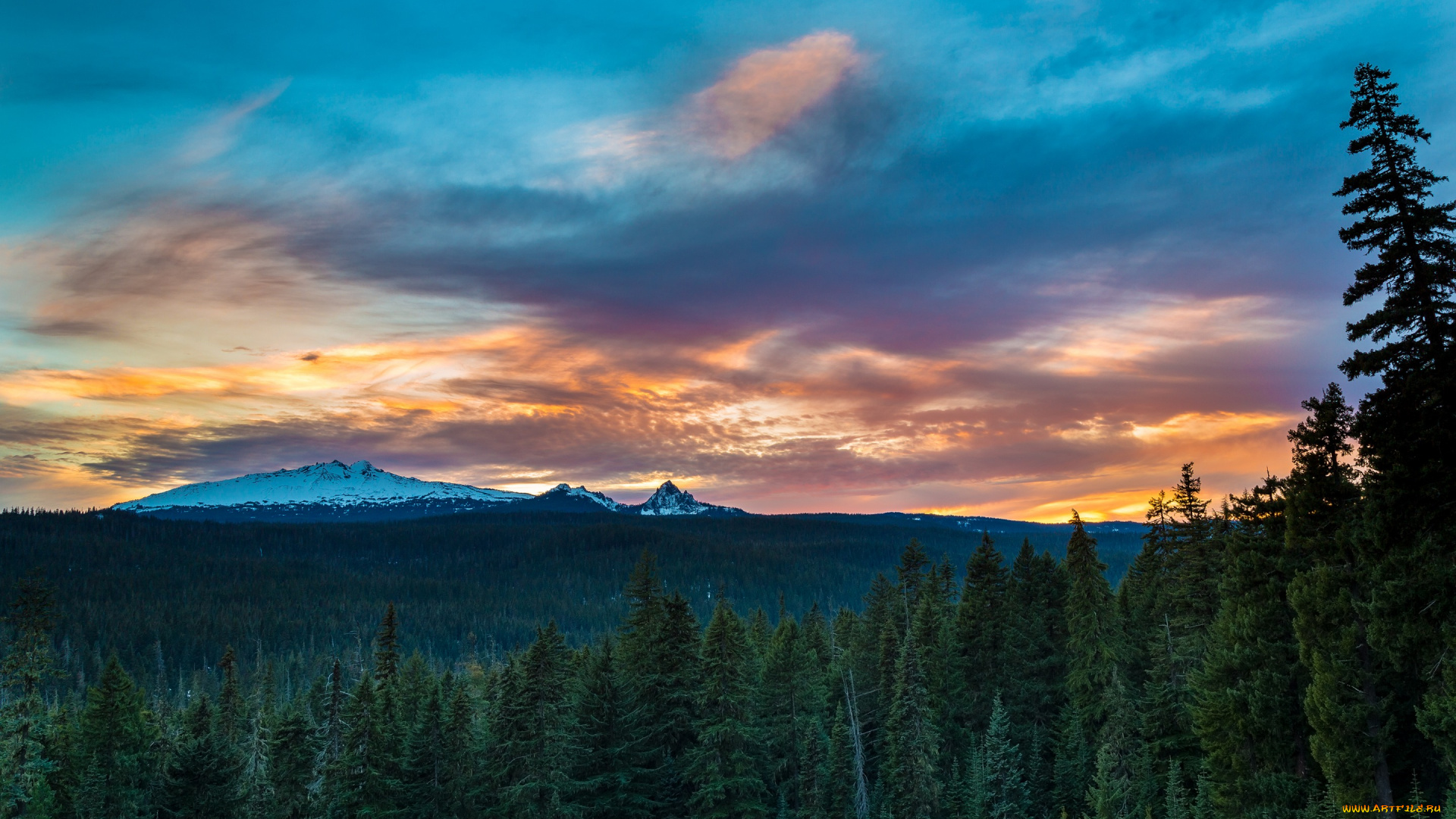 природа, лес, горы, oregon, cascades, sunset, diamond, peak, пейзаж
