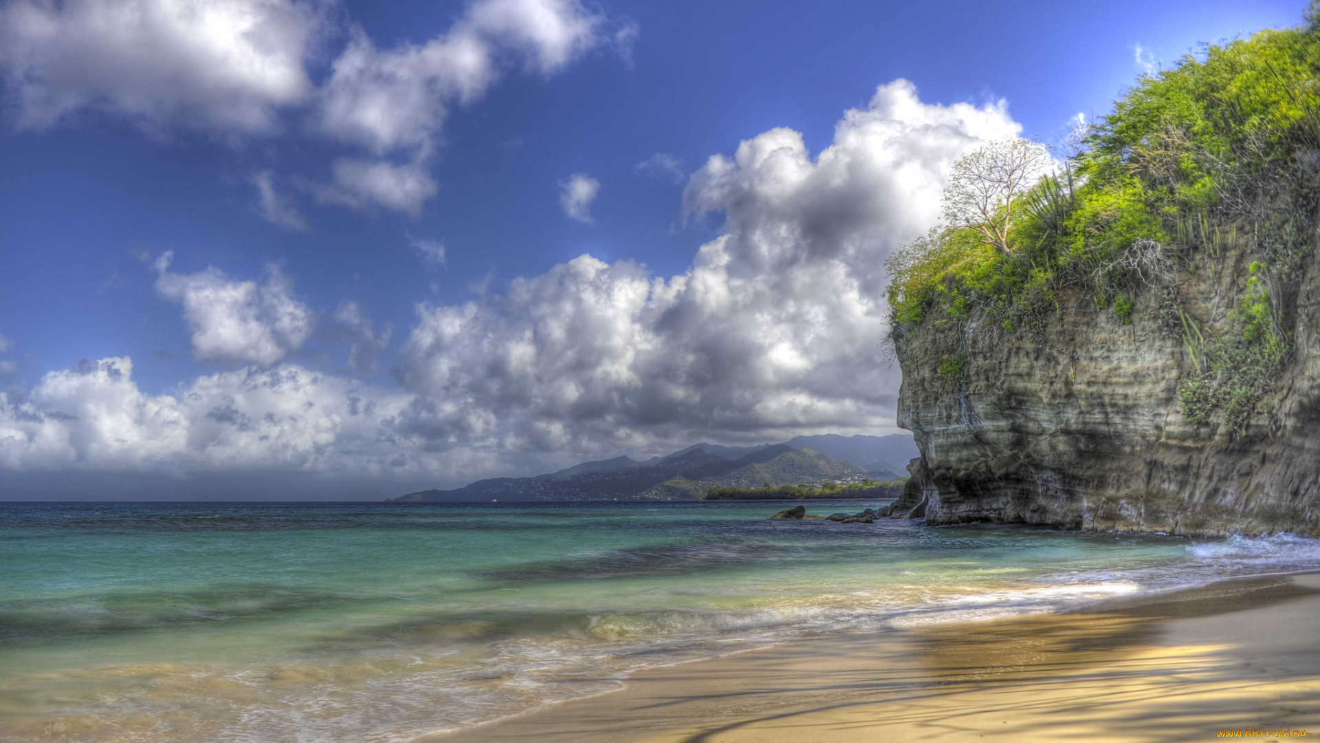 природа, побережье, облака, океан, скалы, пляж