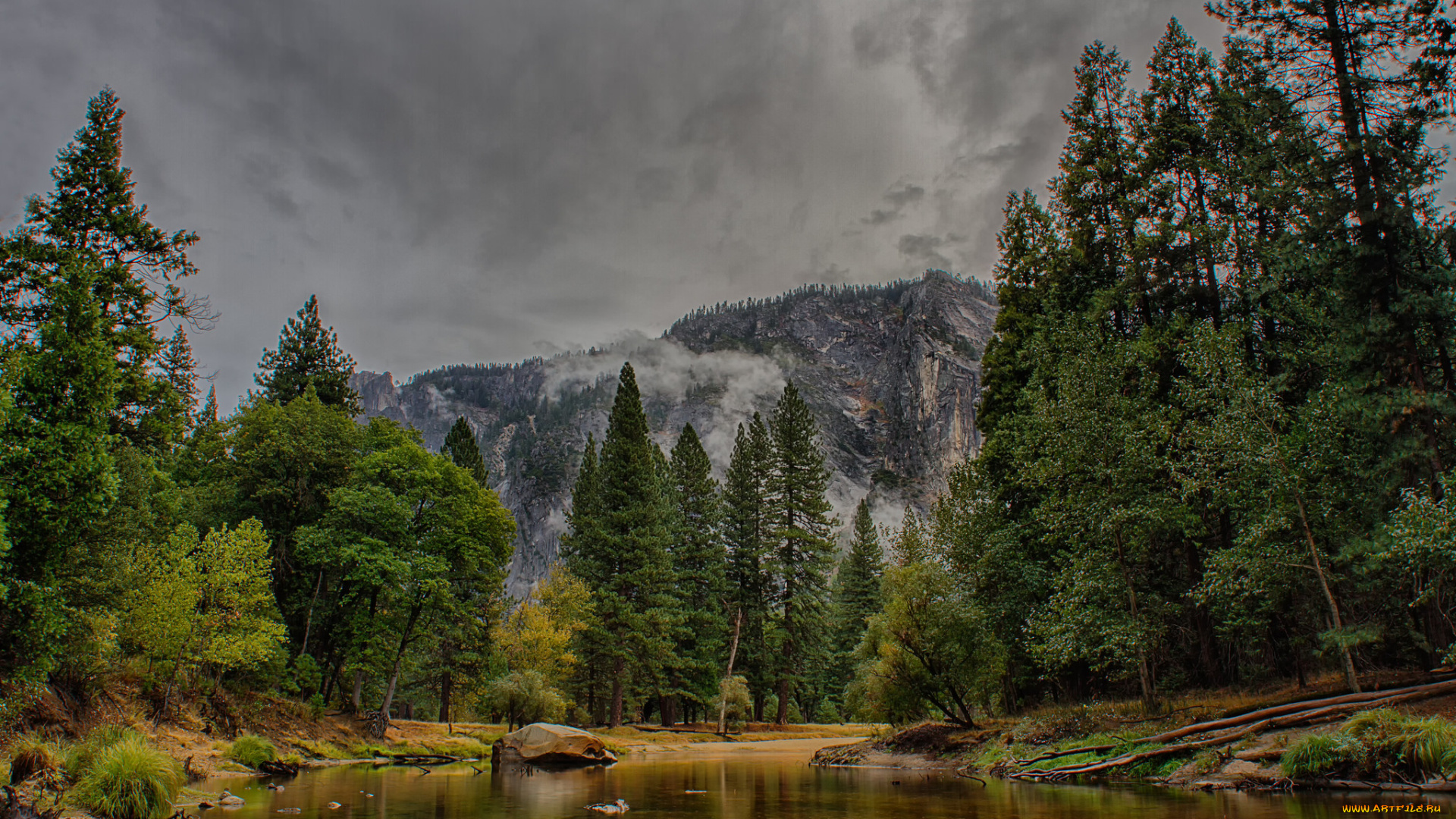 природа, реки, озера, горы, лес, река, тучи