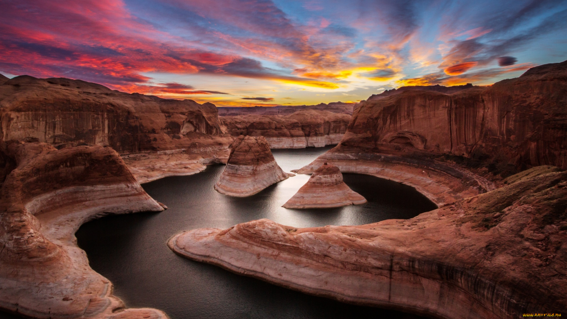 природа, реки, озера, скалы, каньон, закат, река