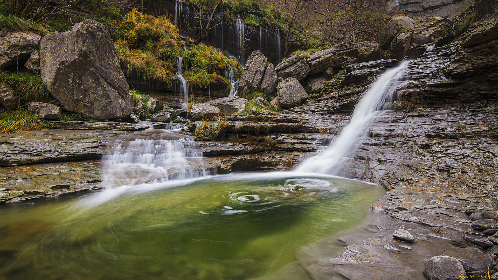природа, водопады, лес, река, водопад