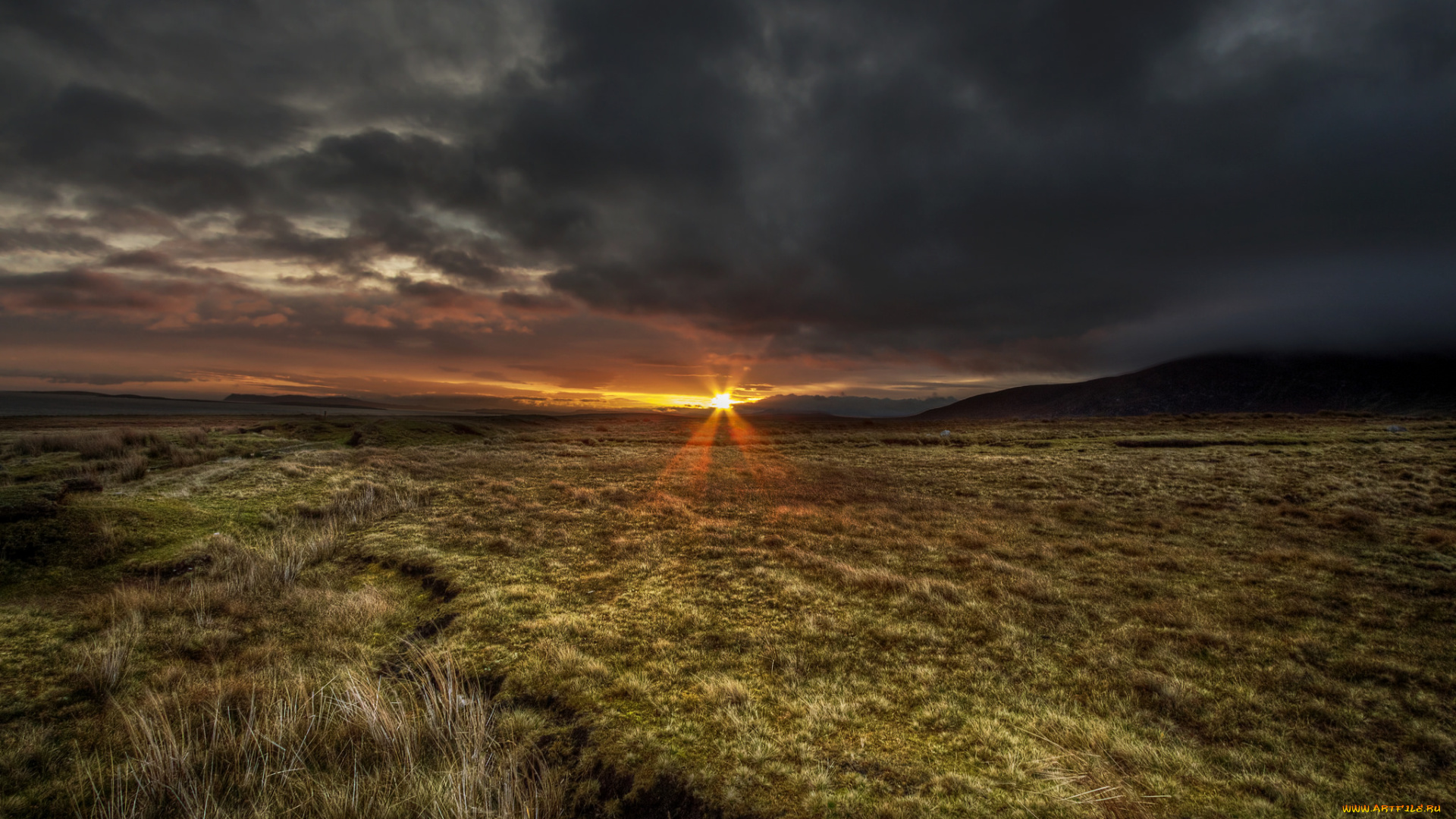 природа, восходы, закаты, поле, тучи, сумрак, солнце