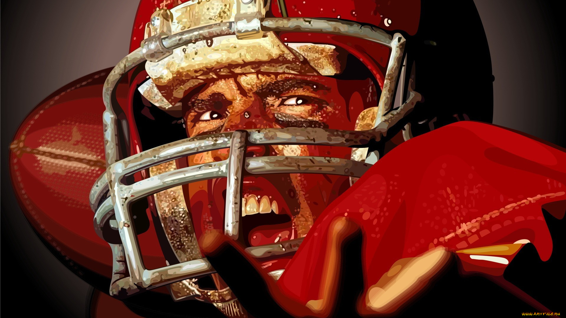 спорт, 3d, рисованные, форма, крик, спортсмен, игрок, американский, футбол, регби, костюм, шлем, мяч