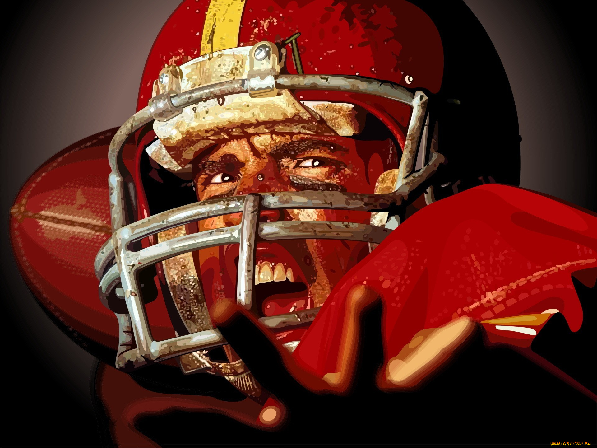 спорт, 3d, рисованные, форма, крик, спортсмен, игрок, американский, футбол, регби, костюм, шлем, мяч