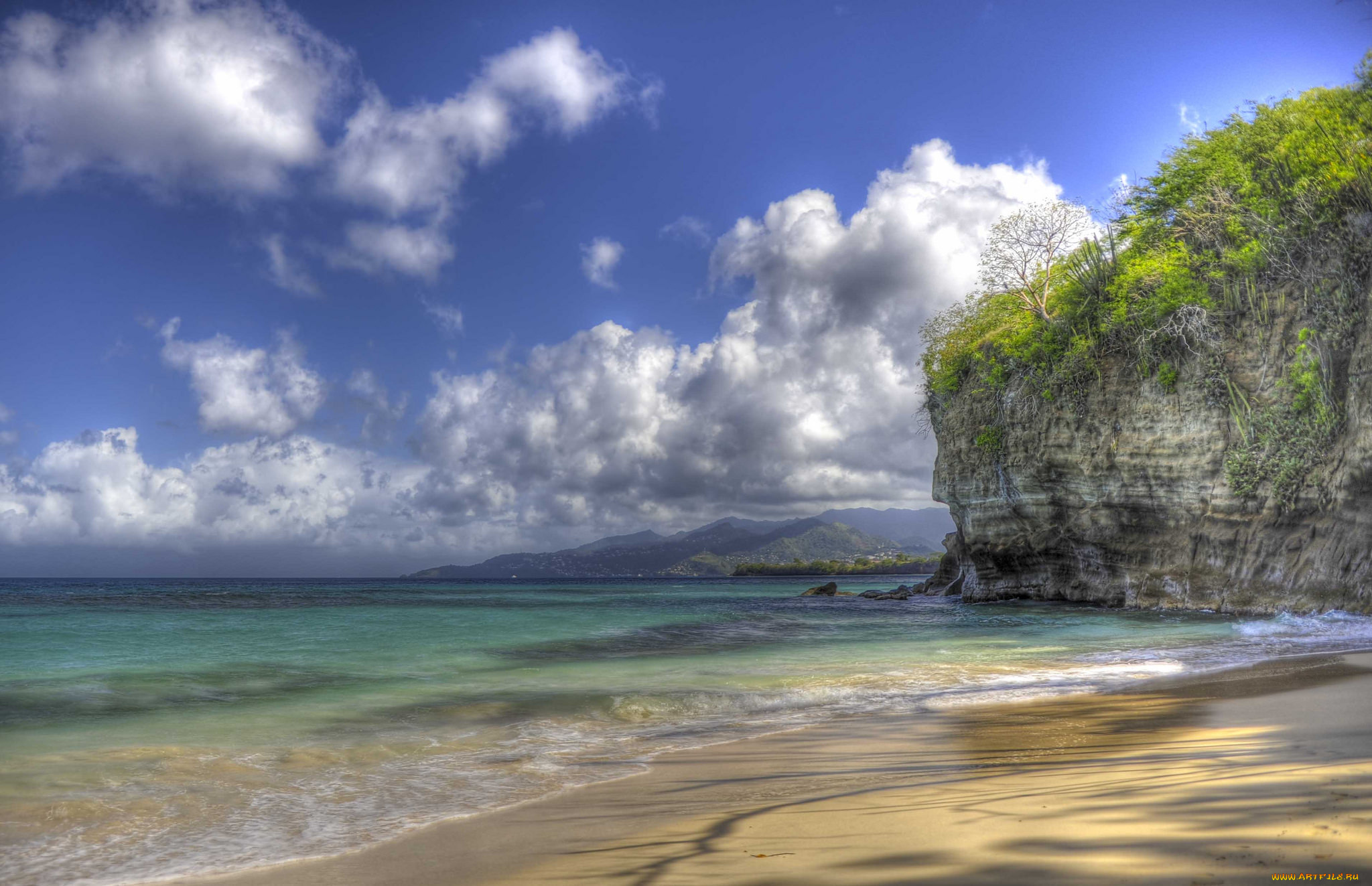 природа, побережье, облака, океан, скалы, пляж