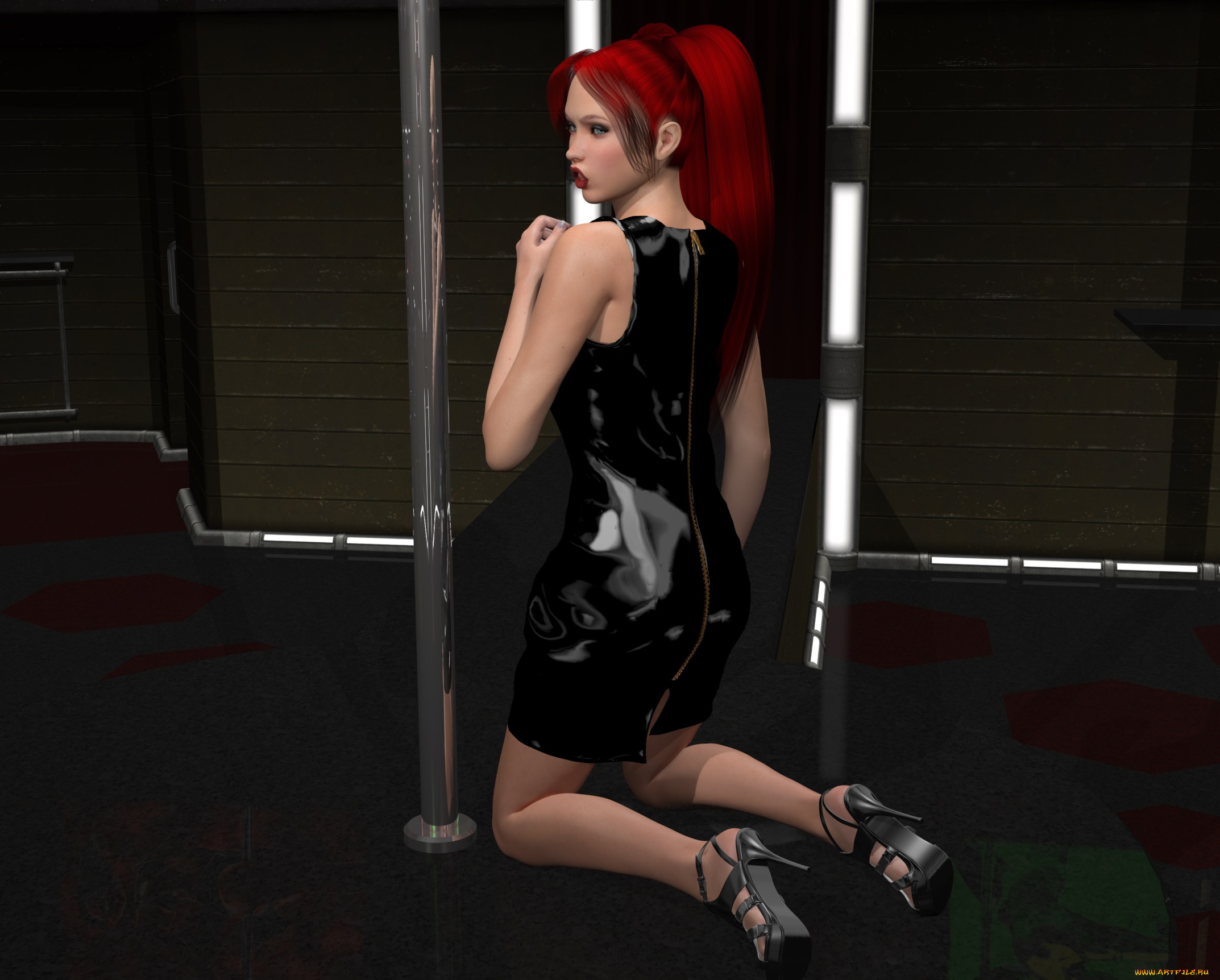 3д, графика, люди, , people, рыжая, фон, взгляд, девушка