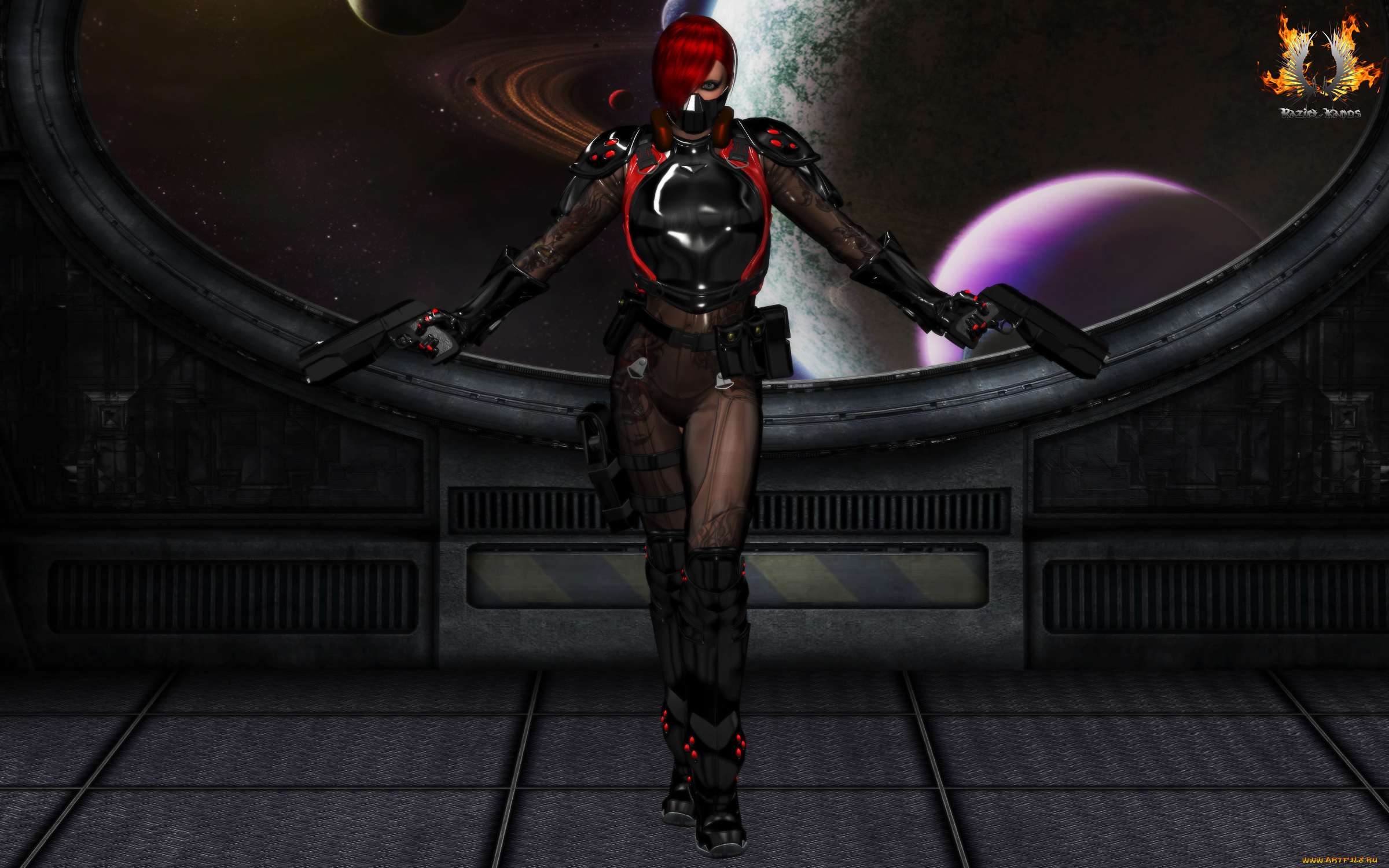 3д, графика, фантазия, , fantasy, космос, взгляд, девушка, оружие, фон, планета