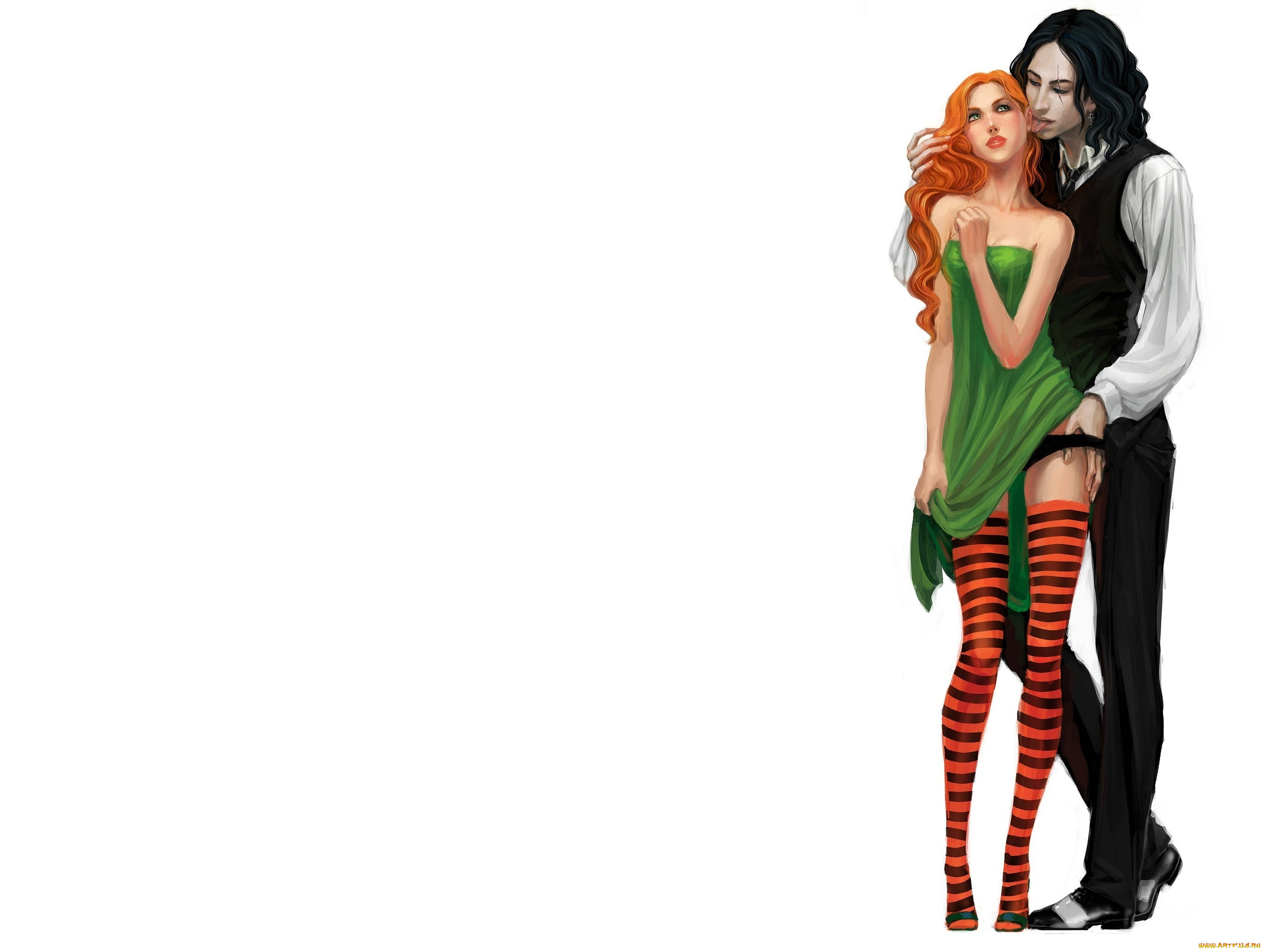 рисованное, -, , , аниме, девушка, парень, аниме, пара, объятия, рыжая, брюнет