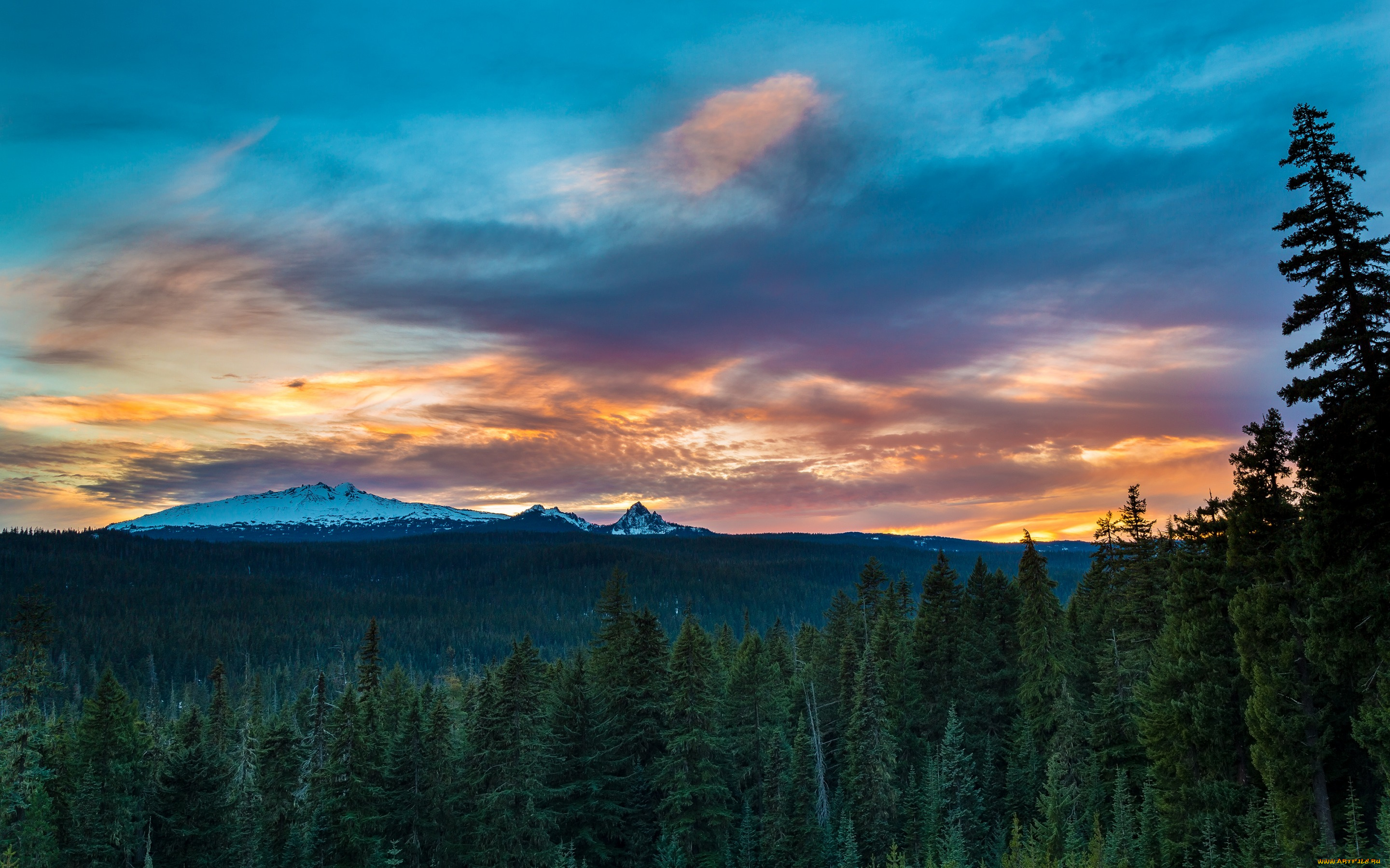 природа, лес, горы, oregon, cascades, sunset, diamond, peak, пейзаж