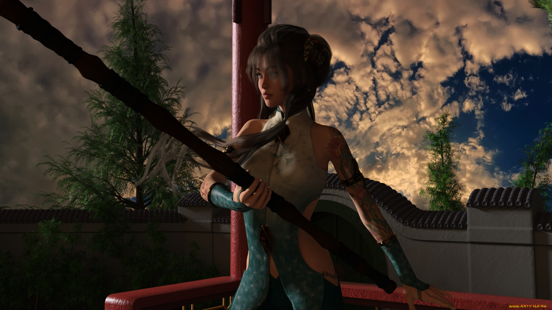 3д, графика, фантазия, , fantasy, фон, взгляд, девушка