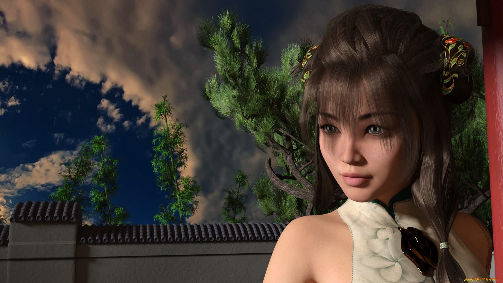 3д, графика, фантазия, , fantasy, фон, взгляд, девушка