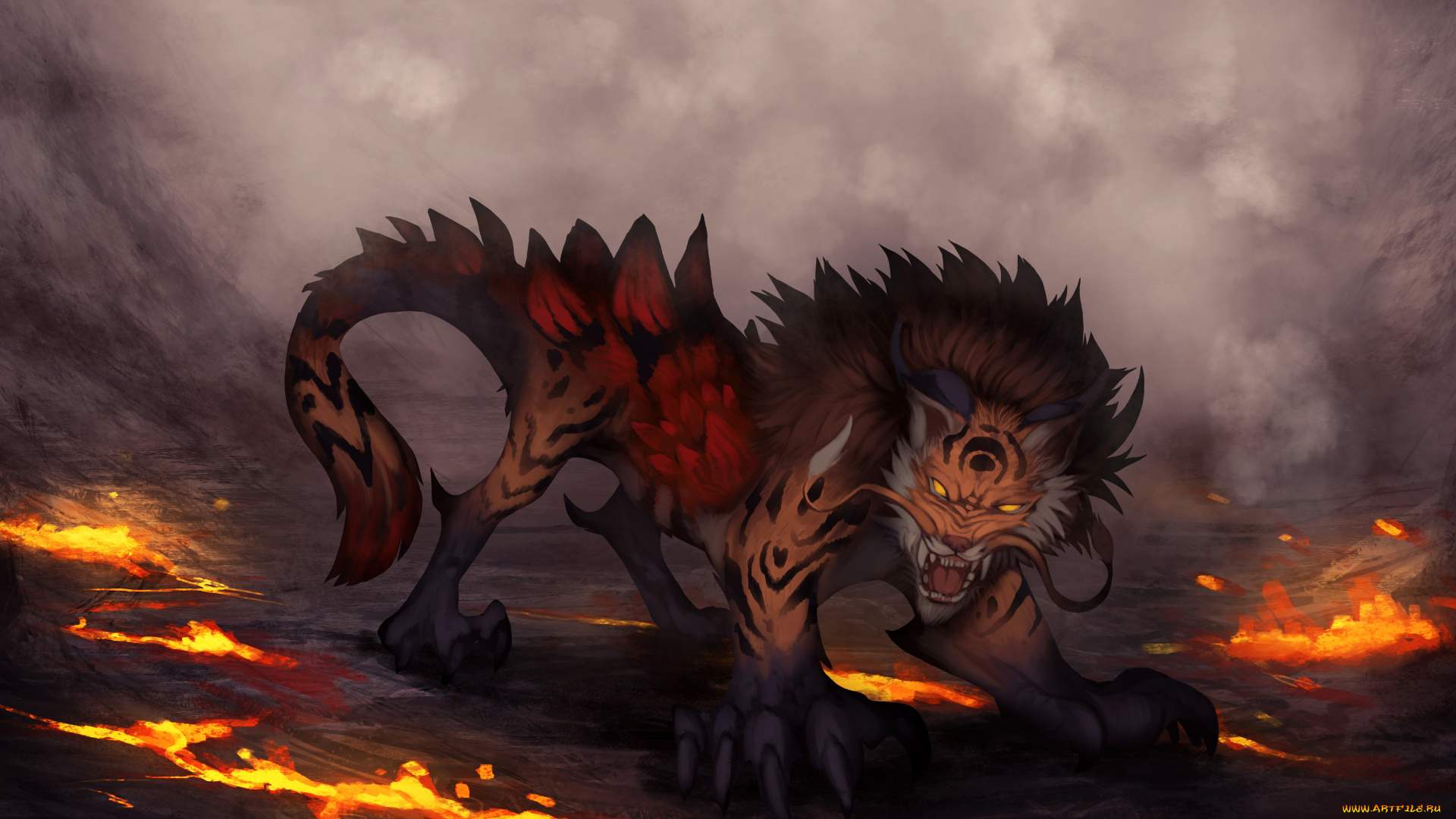 фэнтези, существа, фантастика, арт, хищник, животное, оскал, взгляд