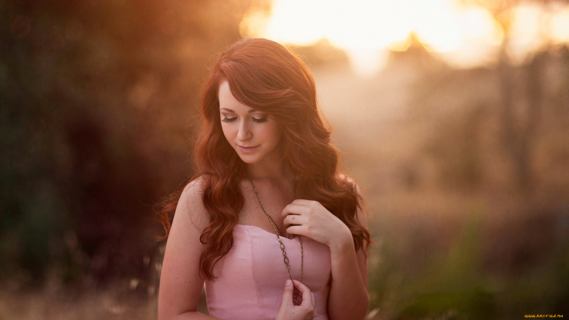 девушки, -unsort, , рыжеволосые, и, другие, природа, декольте, цепочка, улыбка, рыжая