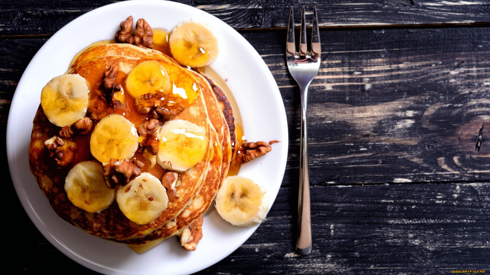 еда, блины, , оладьи, орехи, банан