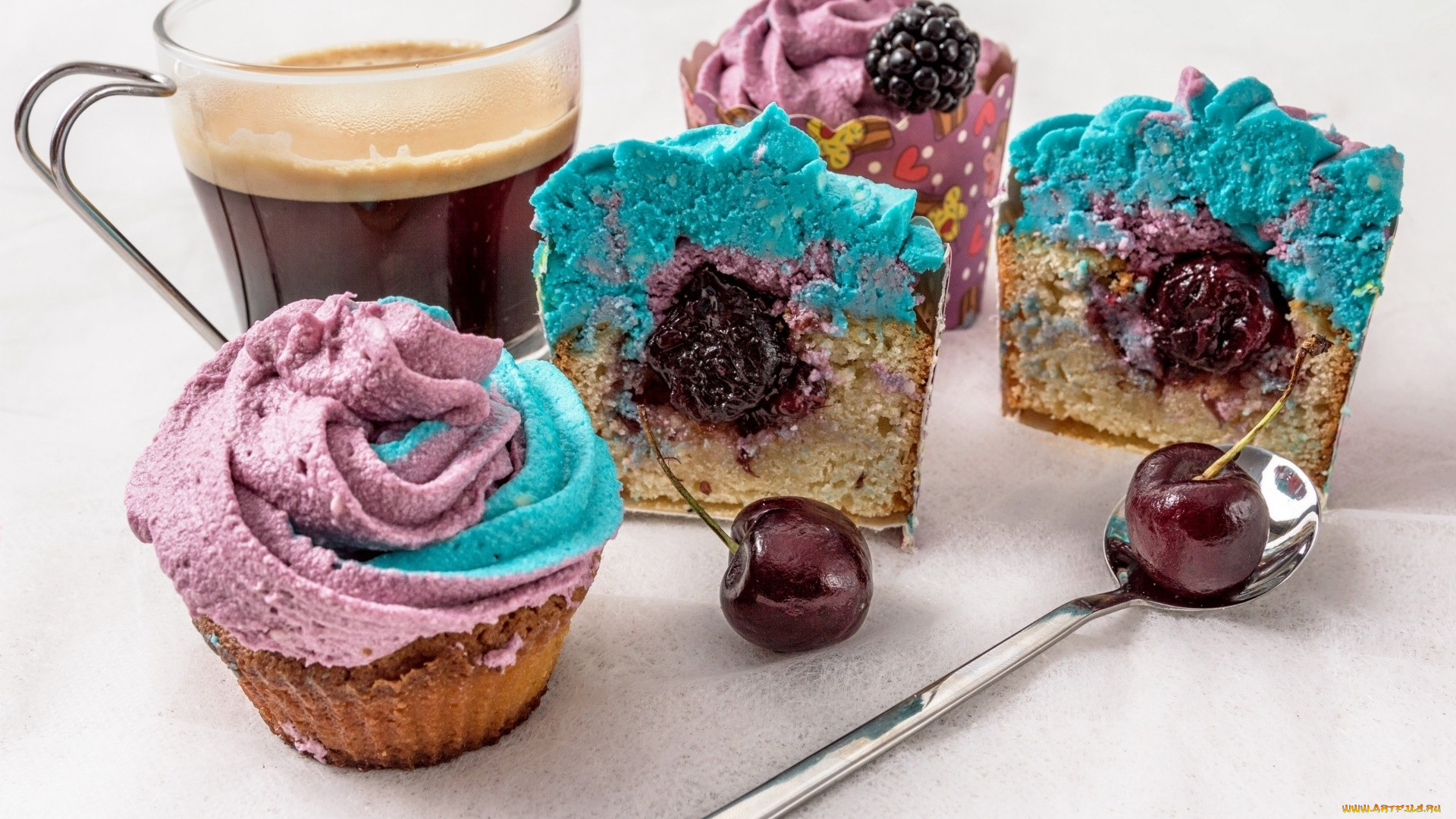 еда, пирожные, , кексы, , печенье, кексы, капкейки, ягоды, вишня, ежевика