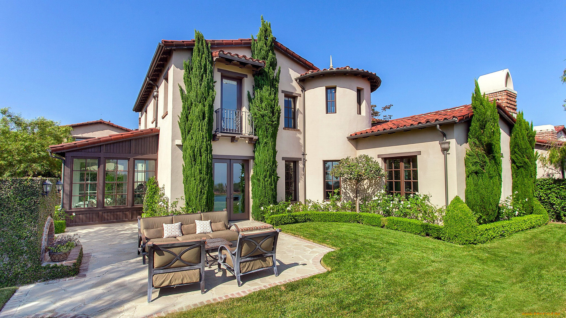 города, -, здания, , дома, особняк, лужайка