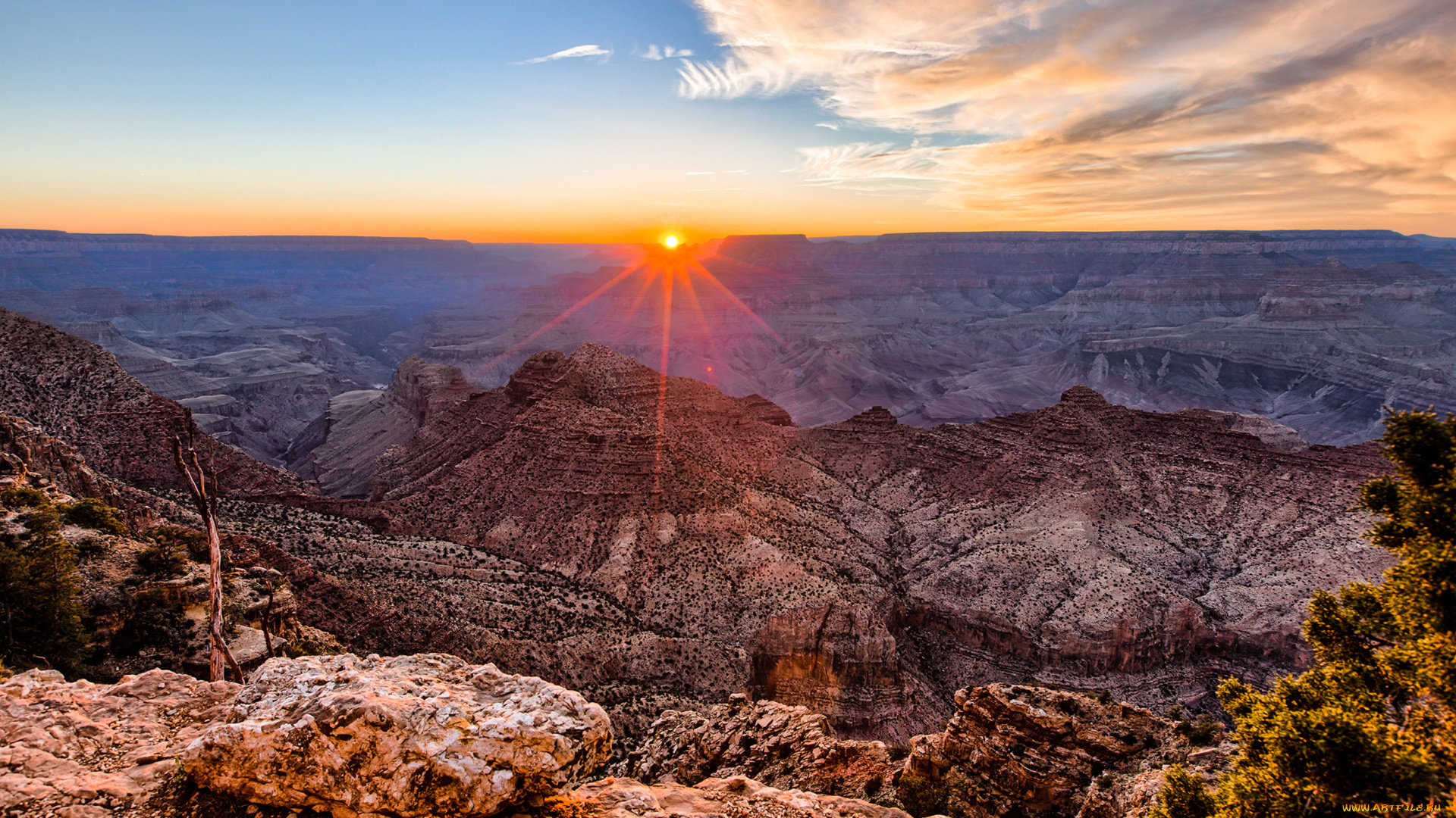 grand, canyon, природа, горы, скалы, пейзаж, вид, grand, canyon, солнце, расвет