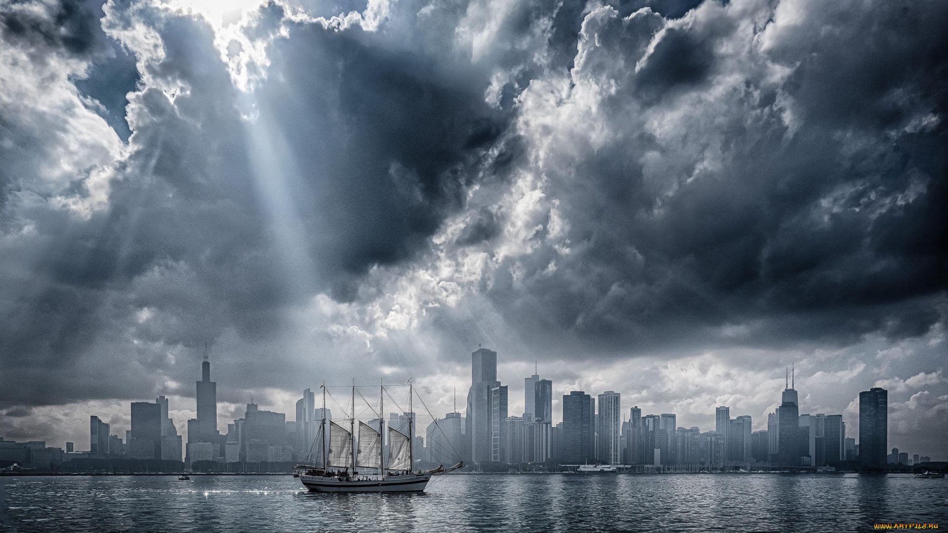 корабли, парусники, chicago, Чикаго, сша, парусник