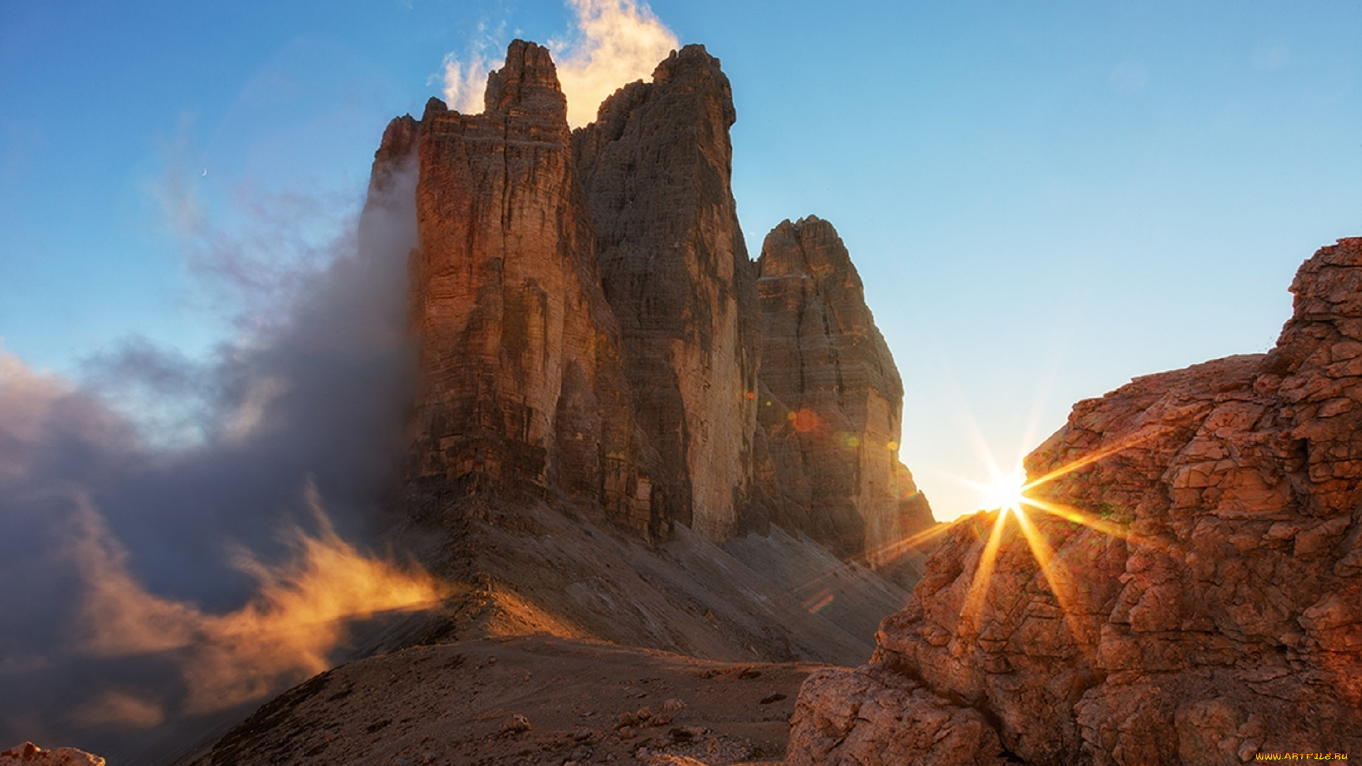 природа, горы, скалы, облака, лучи, солнца, доломитовые, альпы, щипкова, елена