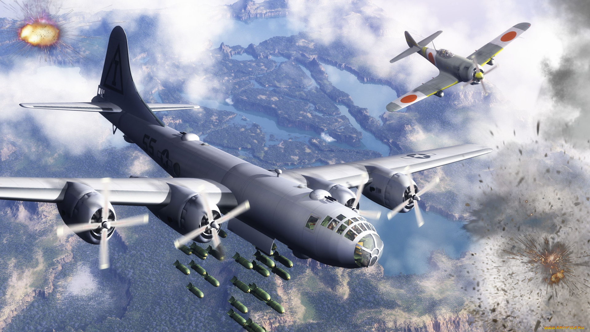 рисованное, авиация, полет, самолеты