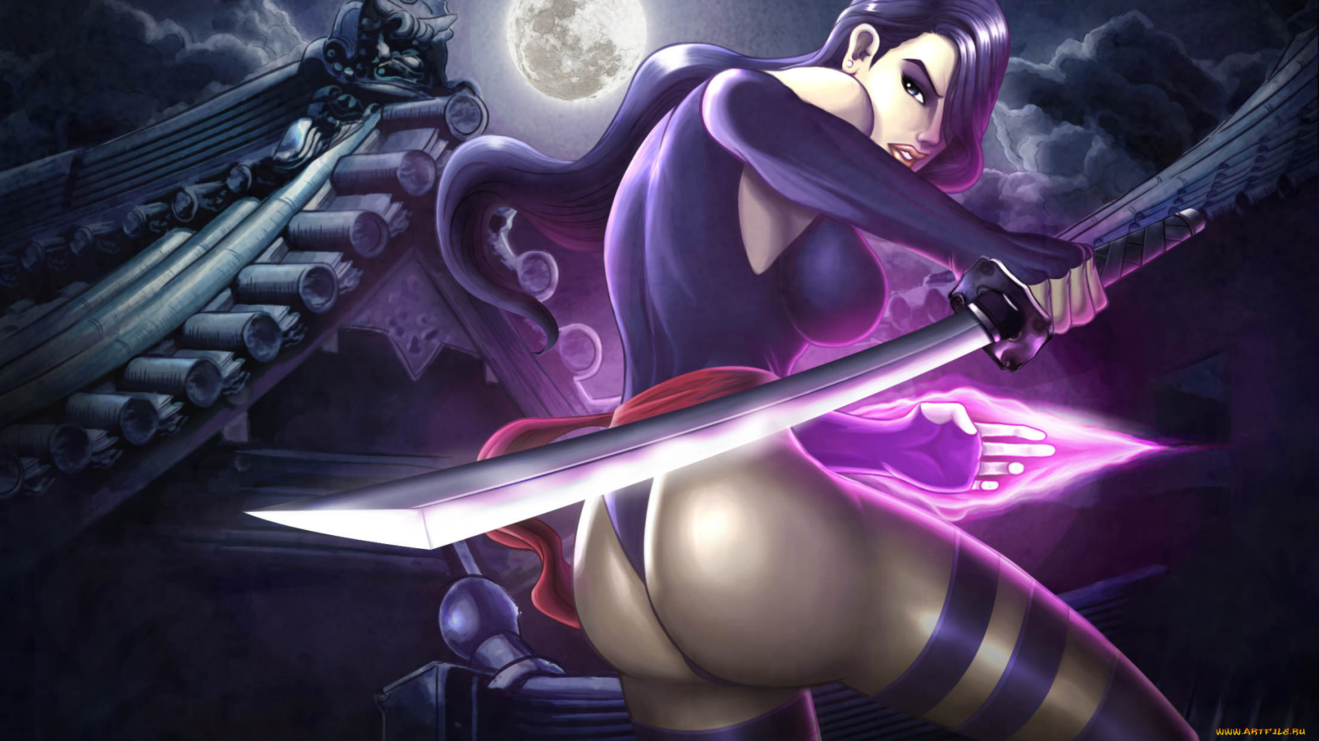 рисованное, комиксы, девушка, фон, взгляд, униформа, меч