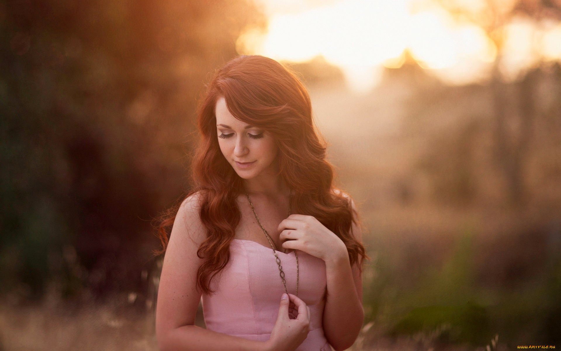 девушки, -unsort, , рыжеволосые, и, другие, природа, декольте, цепочка, улыбка, рыжая