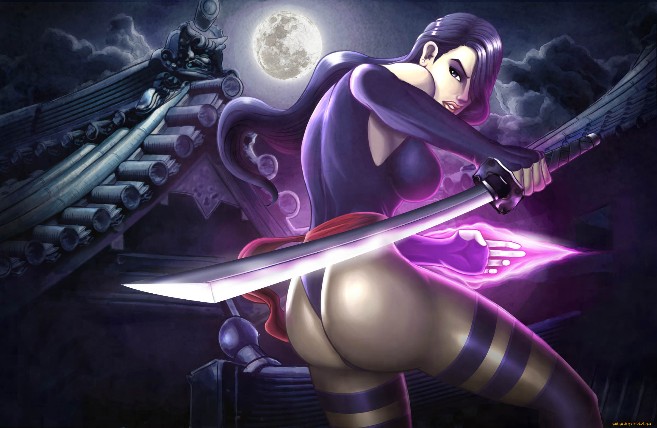 рисованное, комиксы, девушка, фон, взгляд, униформа, меч