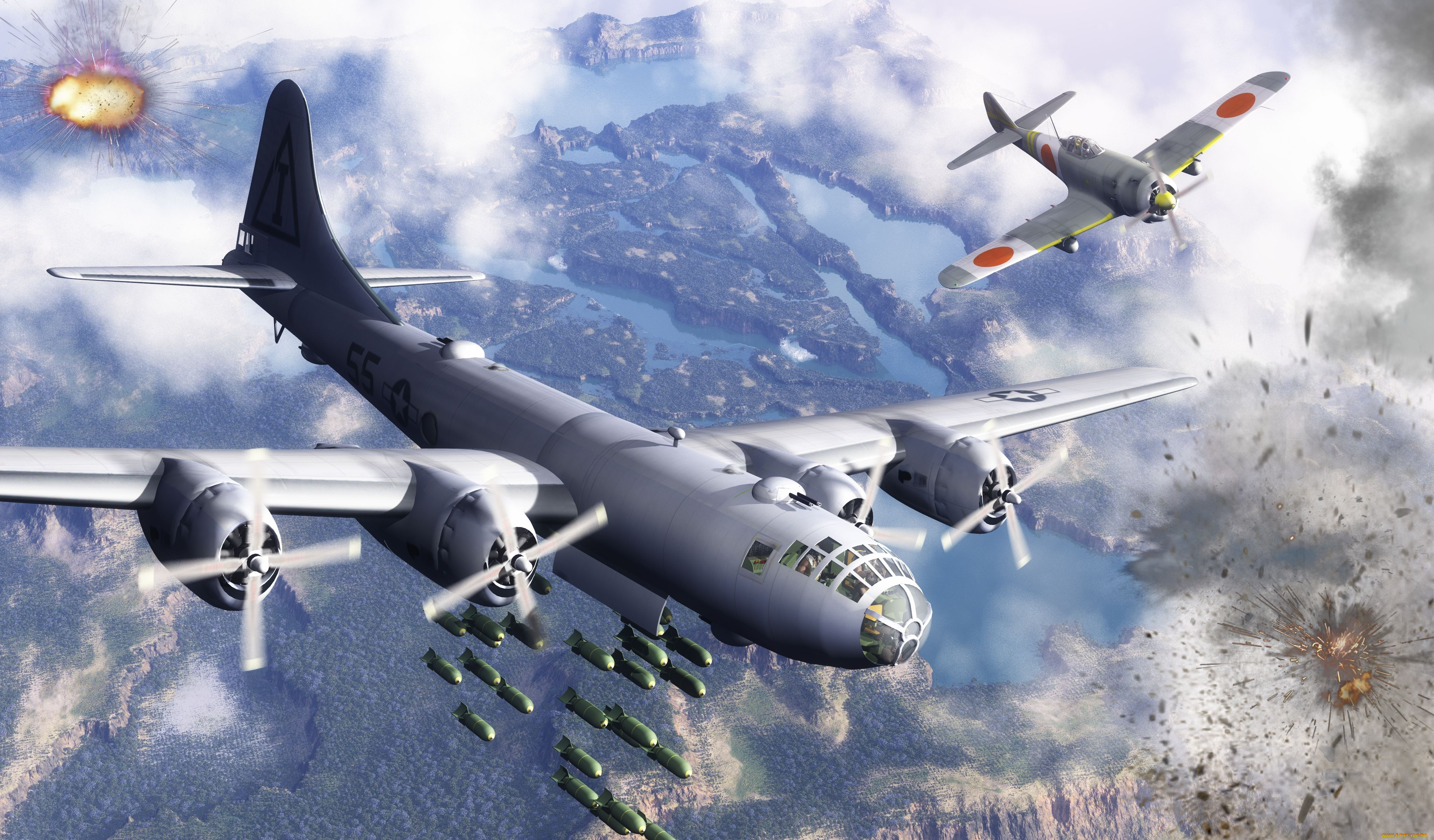 рисованное, авиация, полет, самолеты