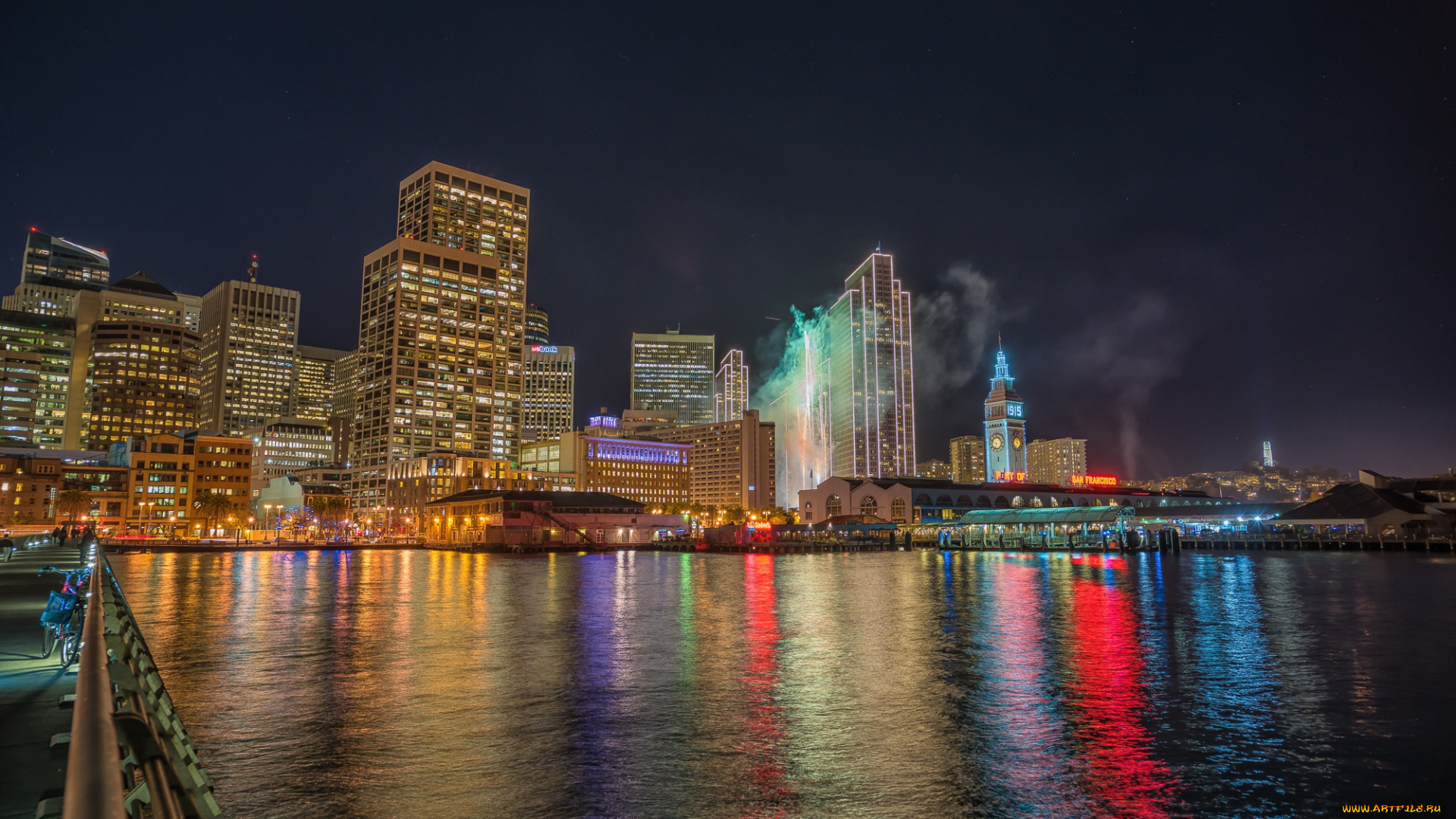 города, -, огни, ночного, города, ночь, ночной, пейзаж, здания, город, небоскребы, огни