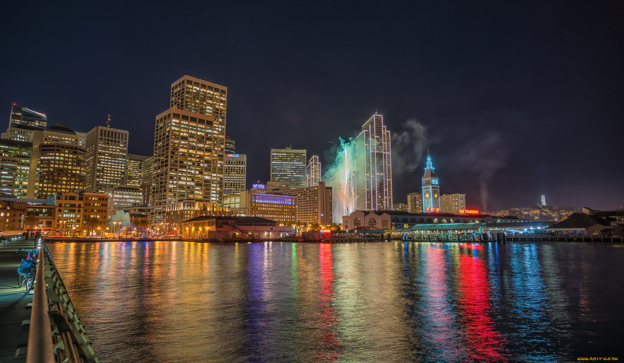 города, -, огни, ночного, города, ночь, ночной, пейзаж, здания, город, небоскребы, огни