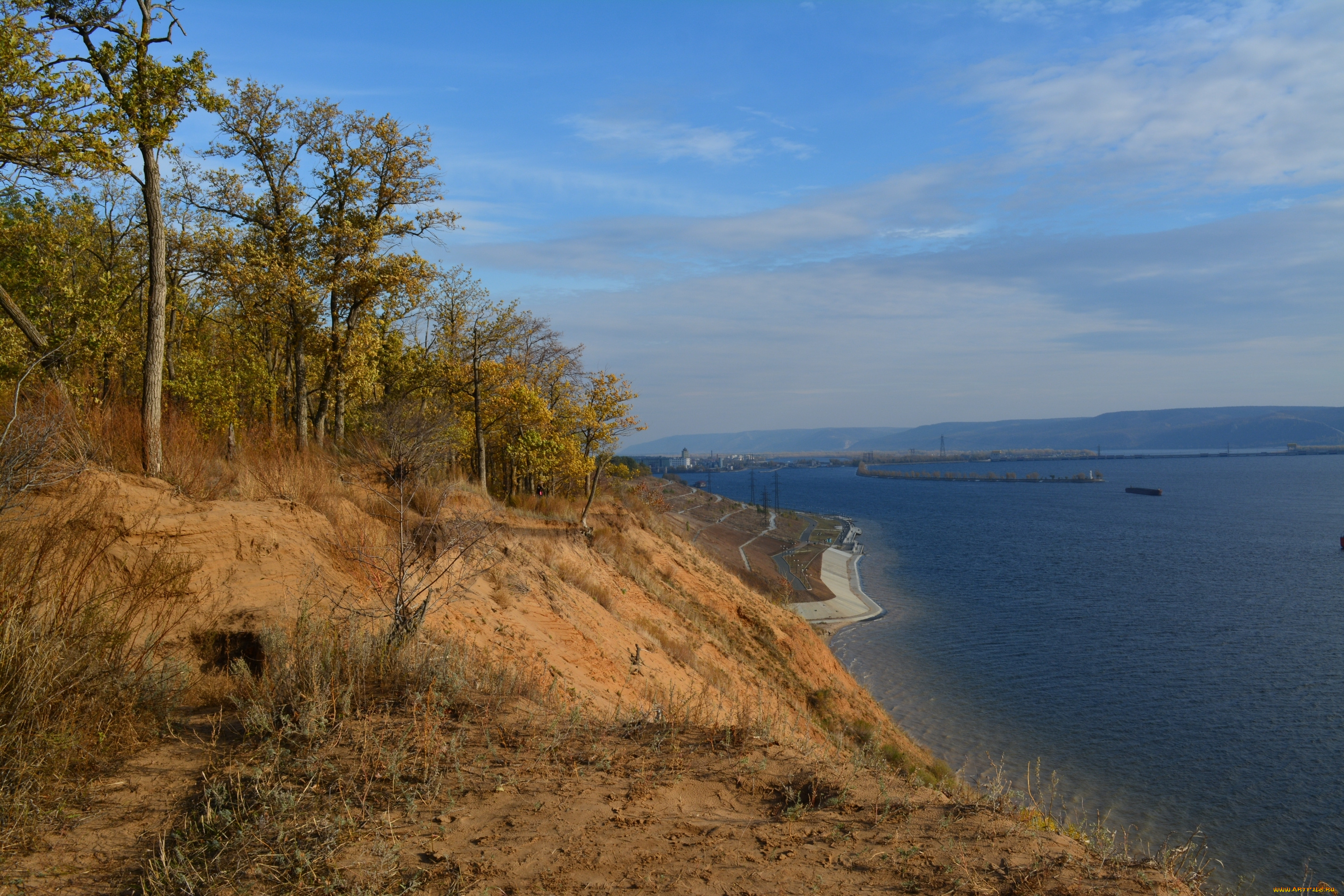 природа, реки, озера, небо, горы, простор, волга, обрыв, песок, деревья, облака