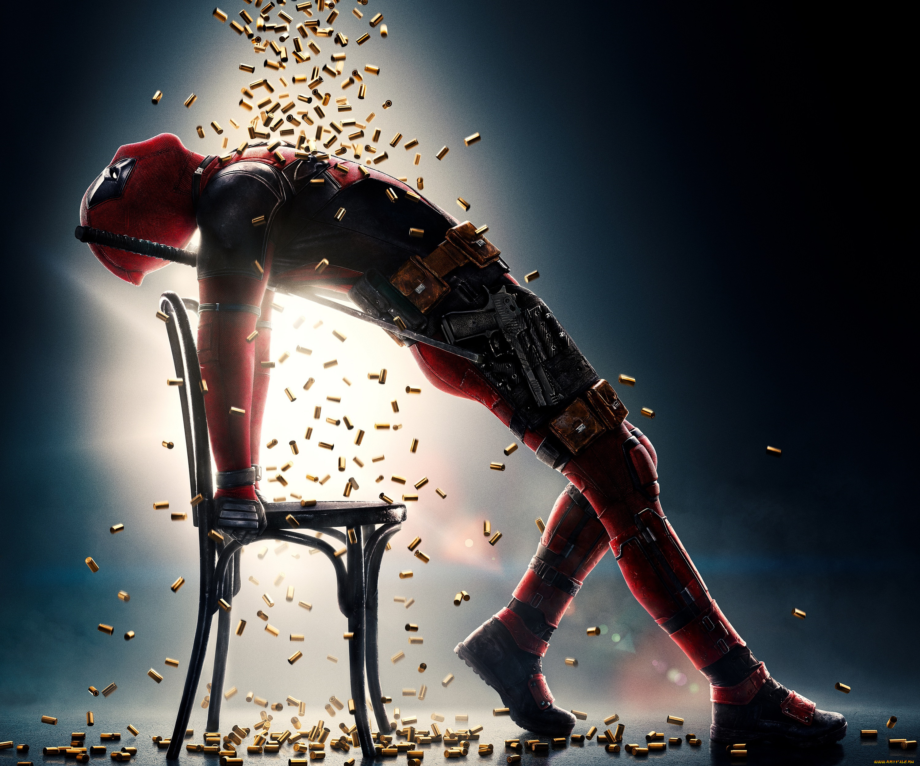 кино, фильмы, deadpool, 2, юмор, костюм, райан, рейнольдс, постер, стул, фантастика, ryan, reynolds, мечи, гильзы, комикс, wade, фон, душ, поза, оружие, пистолет, deadpool, 2, дэдпул, marvel, катаны