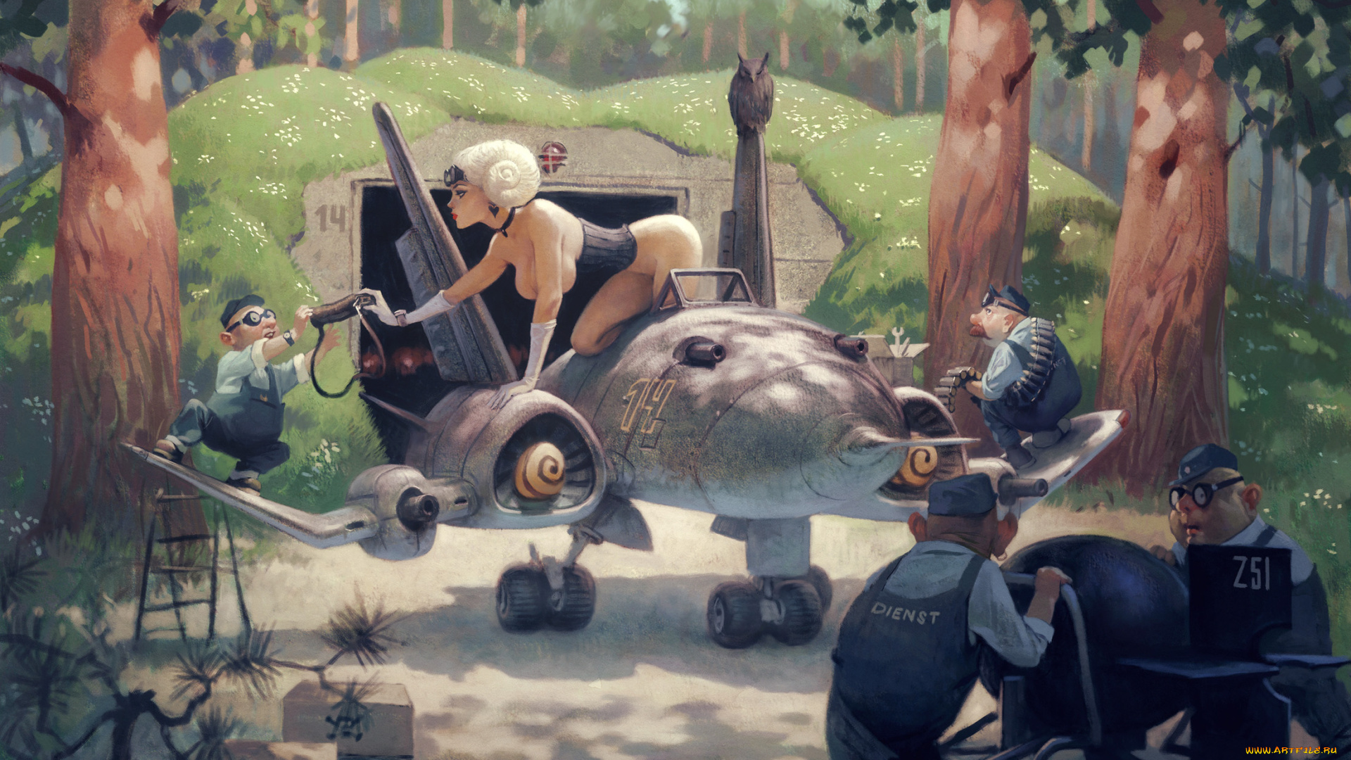 фэнтези, люди, девушка, мужчины, самолет