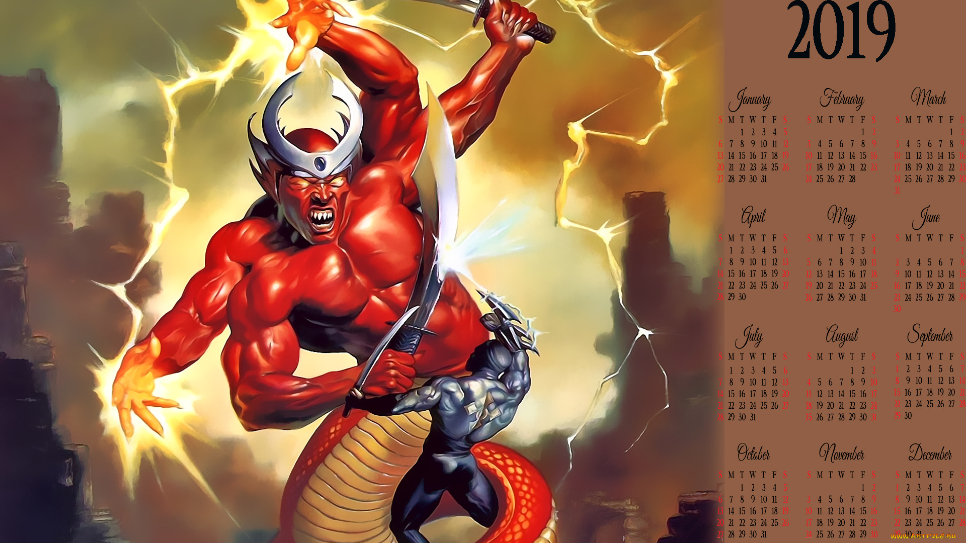 календари, фэнтези, битва, оружие, существо