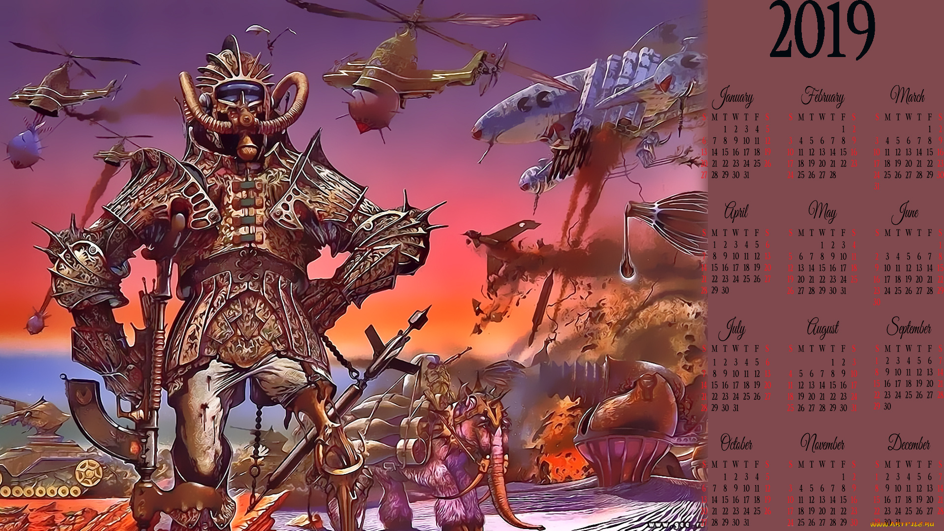 календари, фэнтези, существо, вертолет, оружие, аппарат