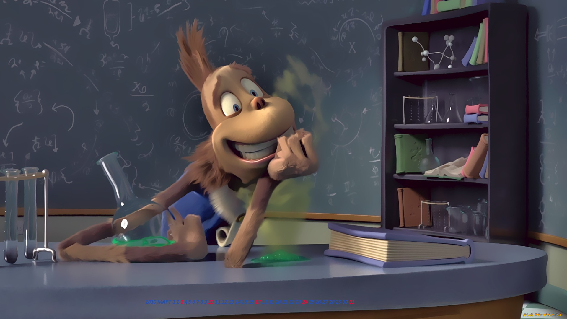календари, кино, , мультфильмы, колба, обезьяна, шкаф, книга