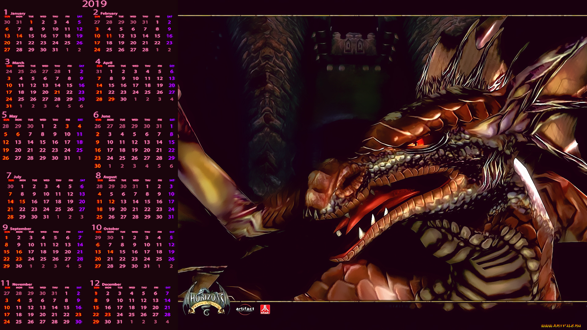 календари, видеоигры, дракон