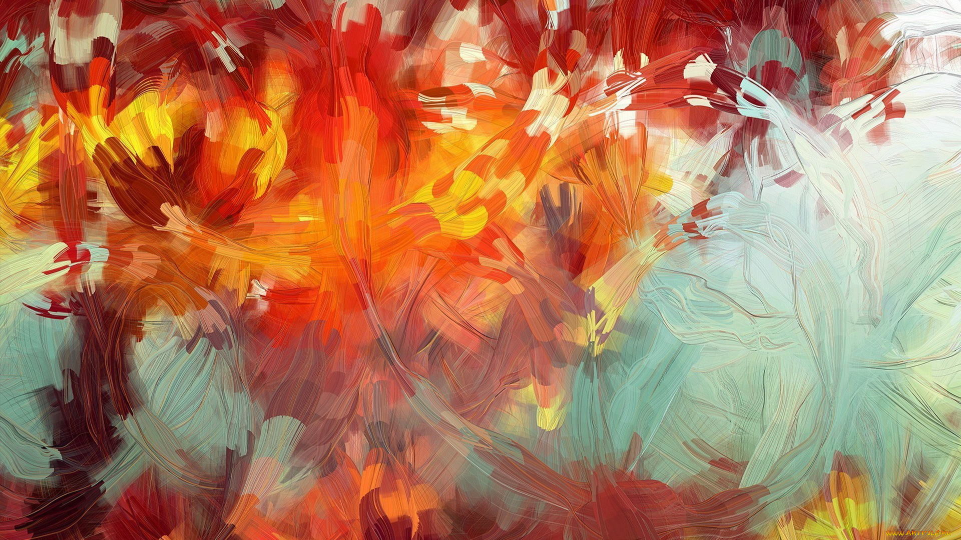 рисованное, абстракция, мазки, цвета, осень