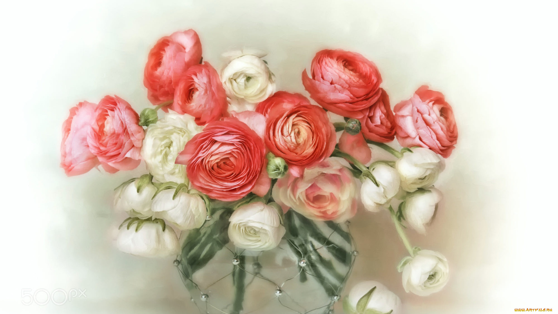 рисованное, цветы, букет